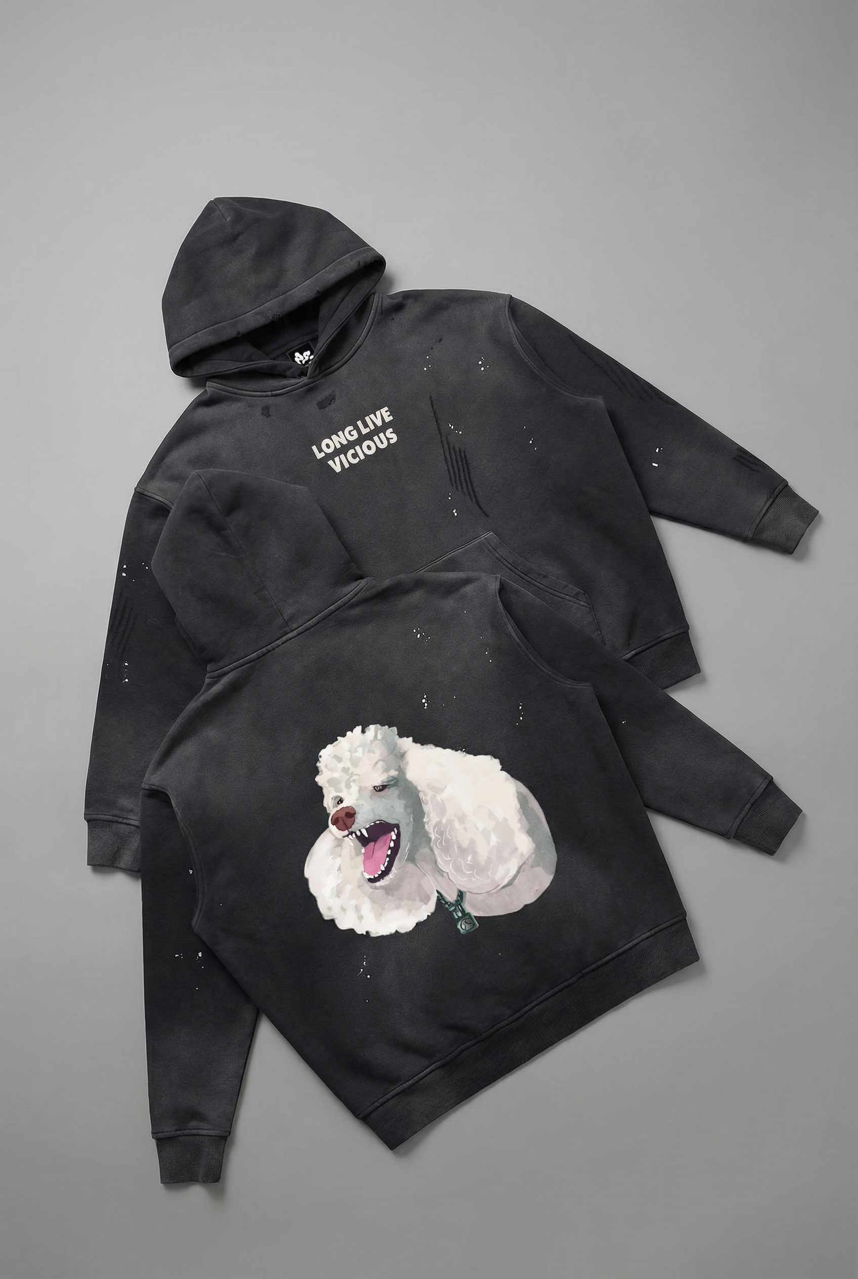 Vicious Distressed Hoodie in Black