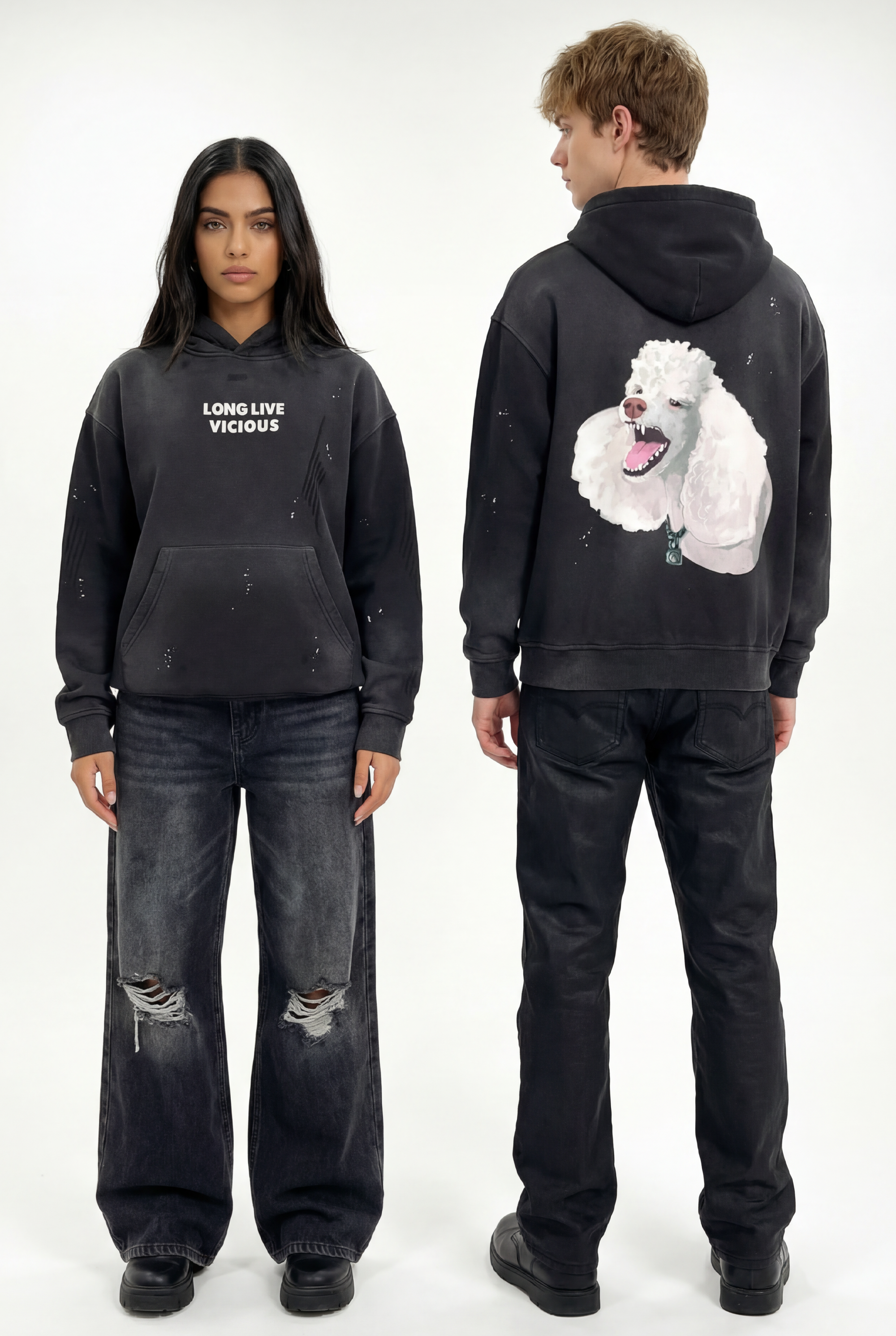 Vicious Distressed Hoodie in Black