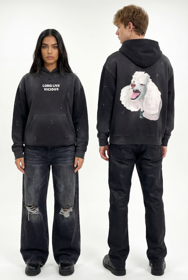Vicious Distressed Hoodie in Black