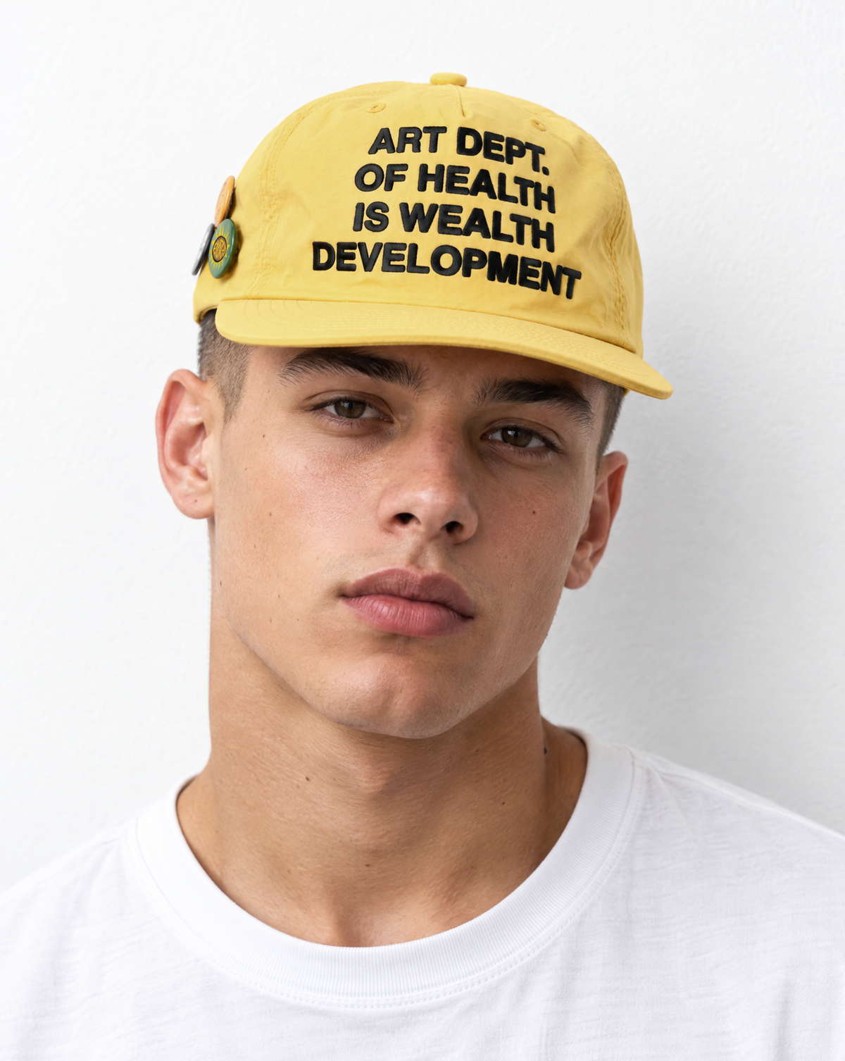 Health is Wealth Nylon Hat in Canary Yellow