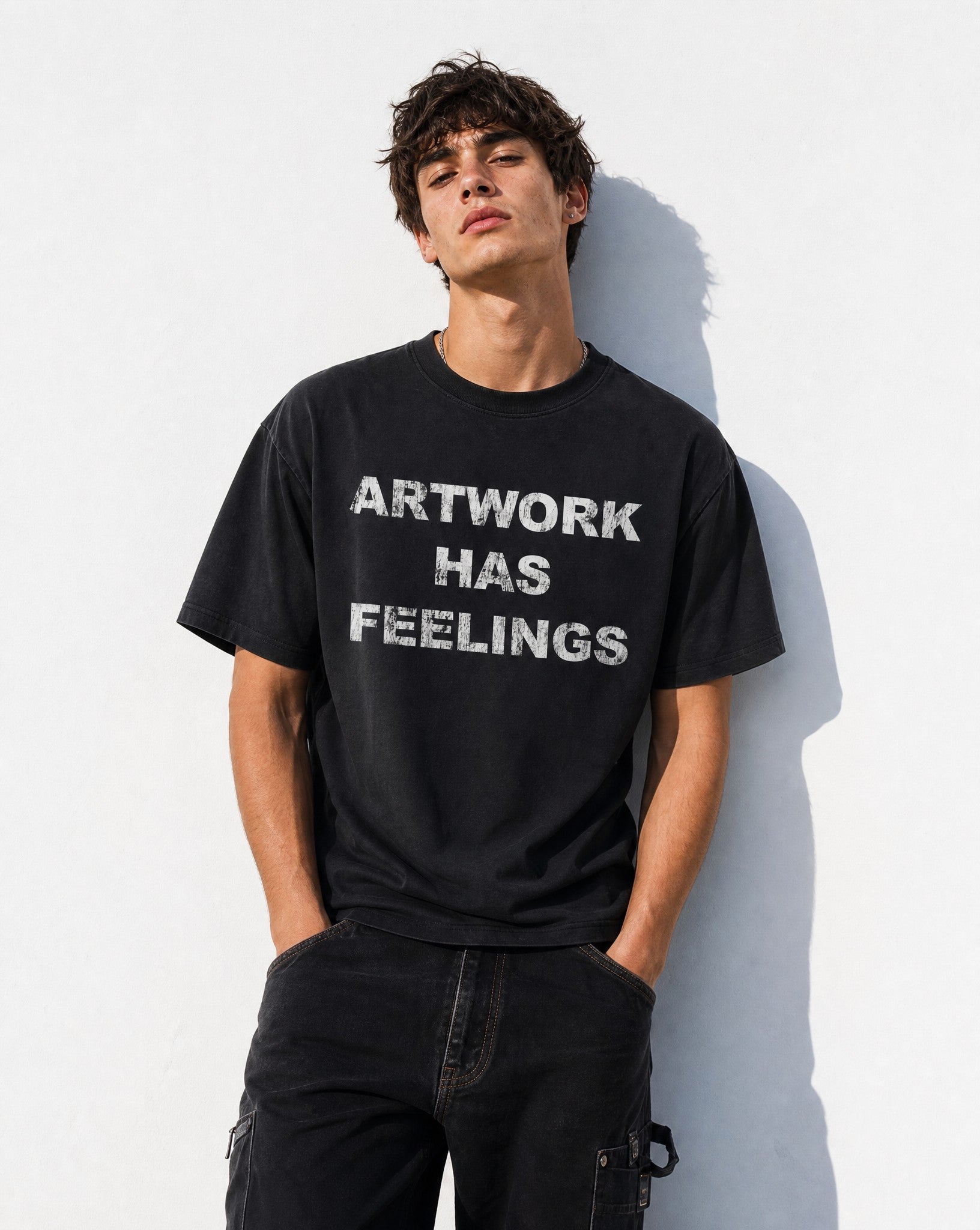 Artwork Has Feelings Vintage Tee in Black - Editorial Image