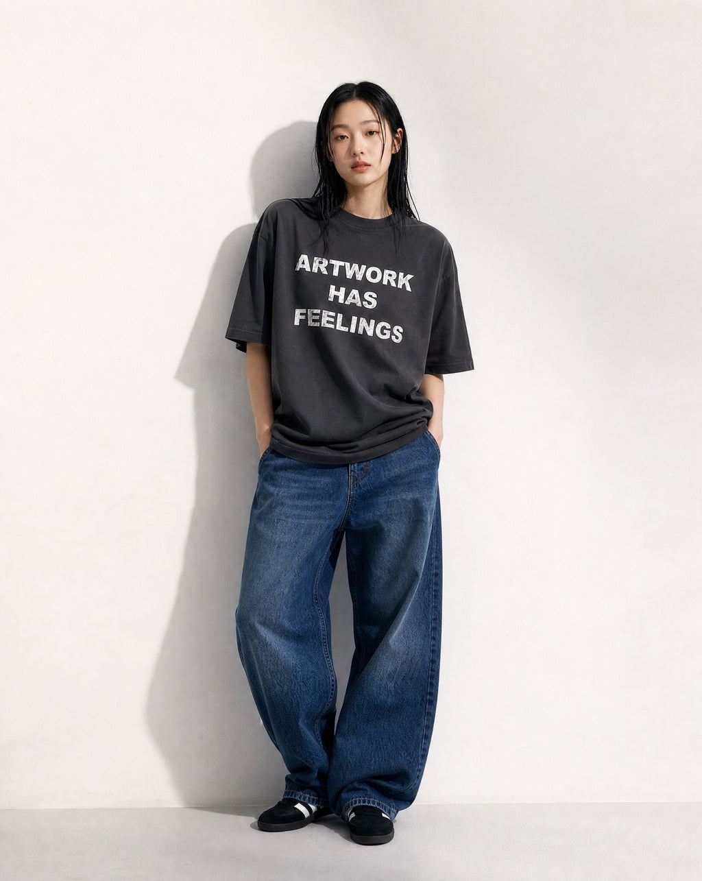 Artwork Has Feelings Vintage Tee in Black - Editorial Image