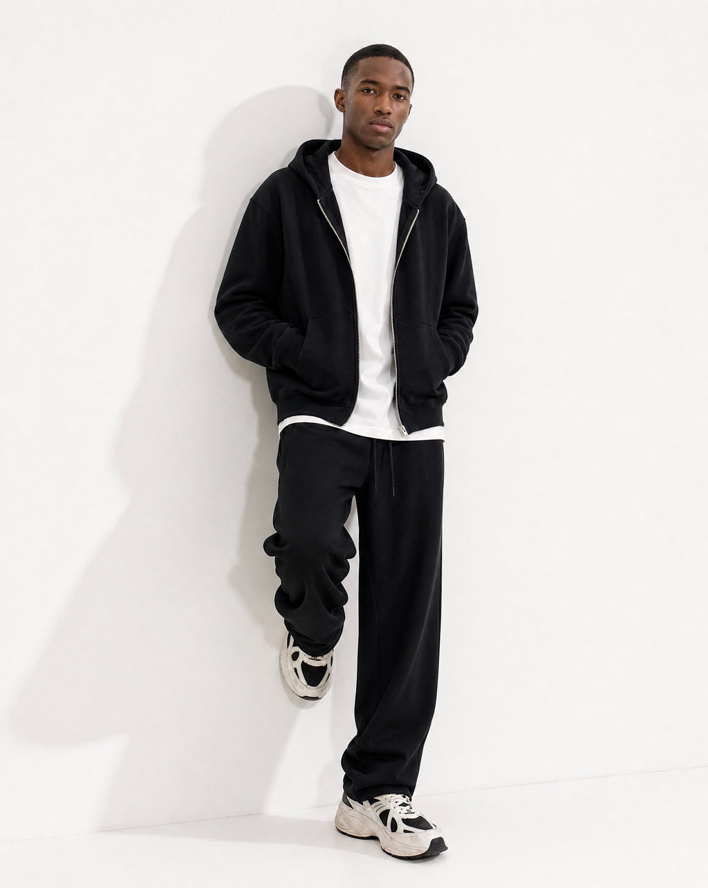 CORE 380 GSM Box Zip Hoodie in Black - Editorial Image