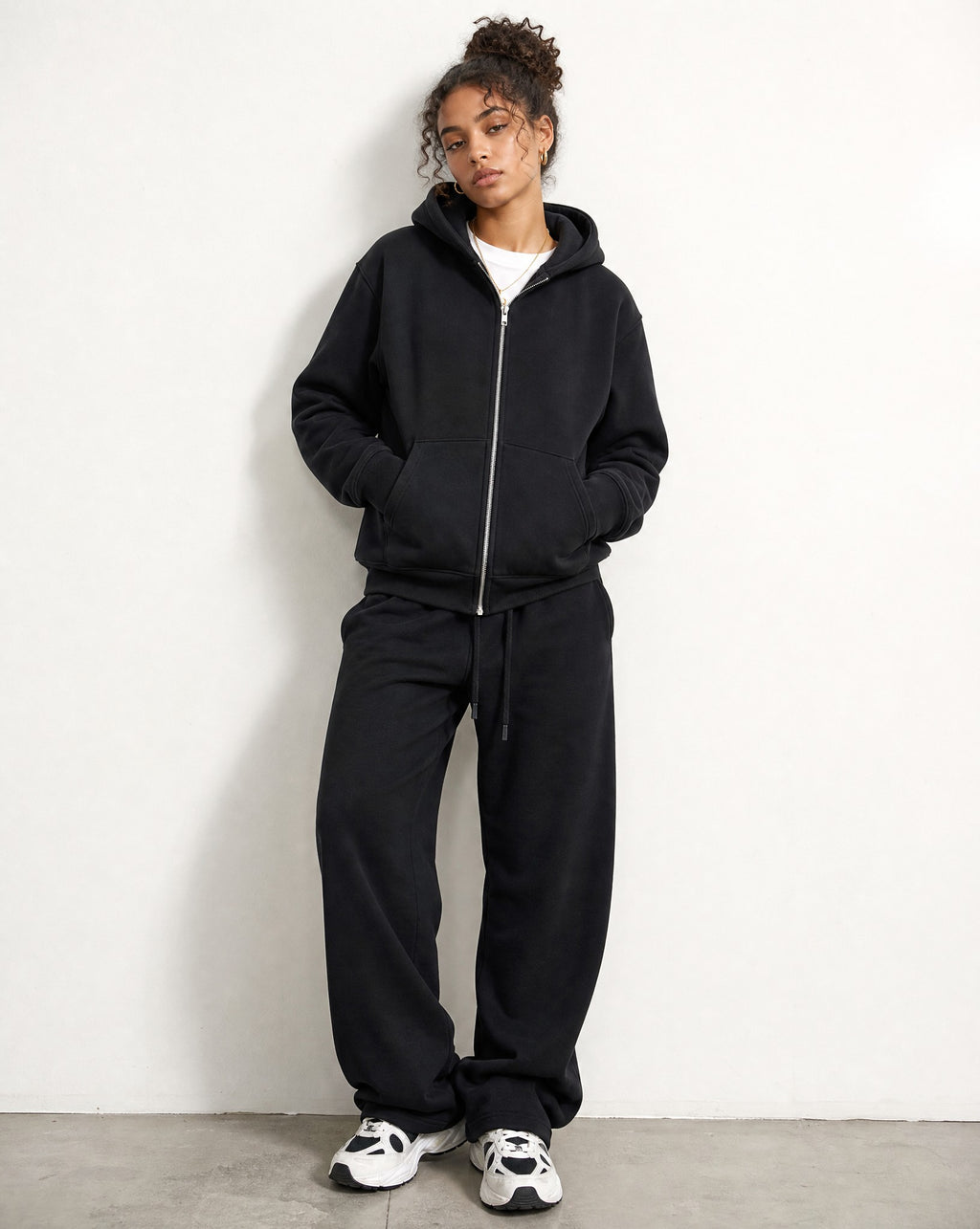 CORE 380 GSM Box Zip Hoodie in Black - Editorial Image