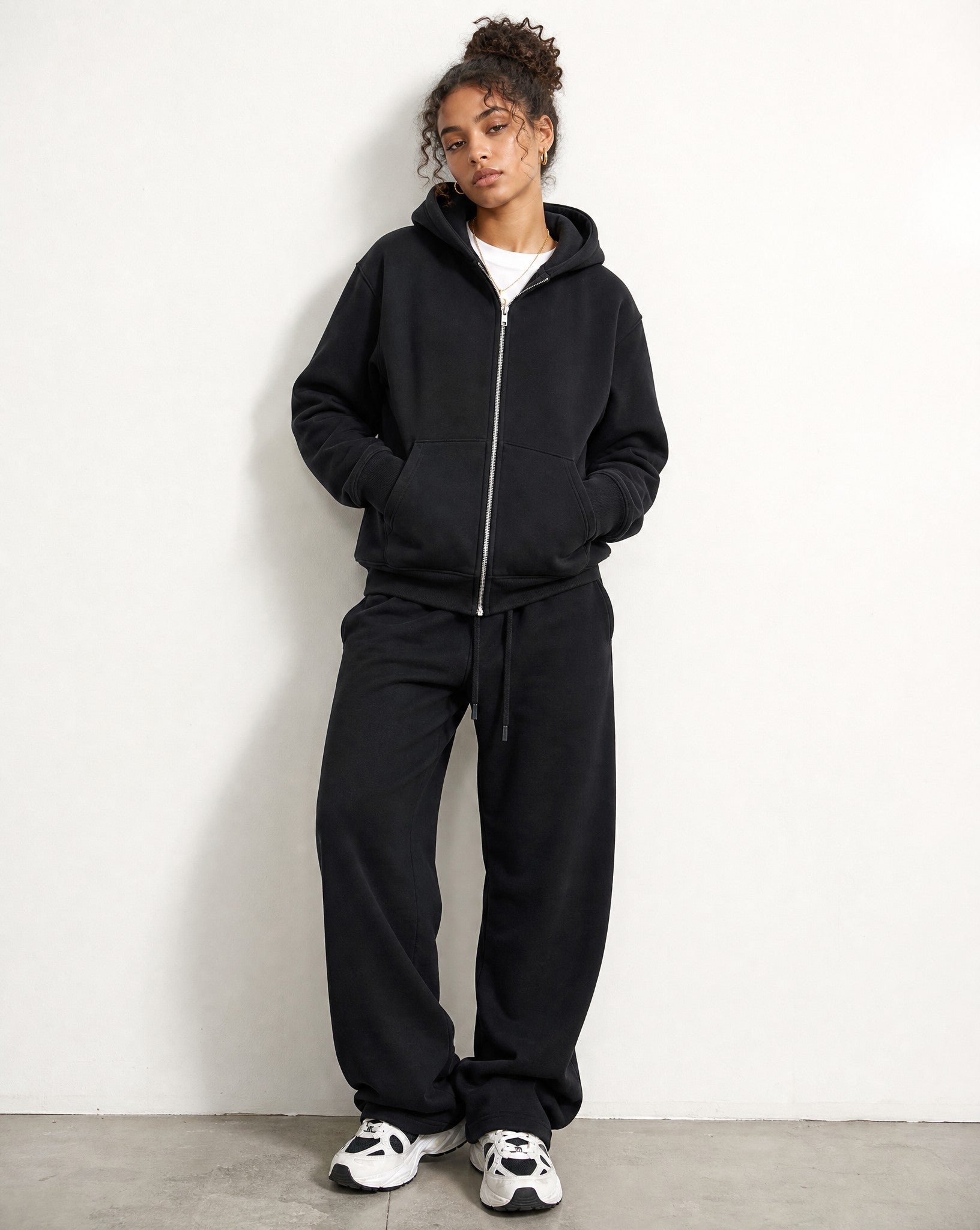 CORE 380 GSM Box Zip Hoodie in Black - Editorial Image