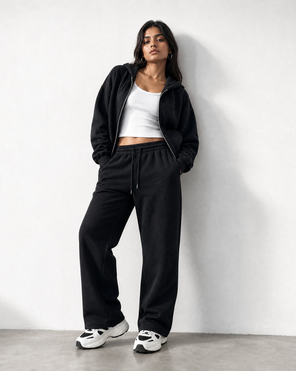CORE 380 GSM Box Zip Hoodie in Black - Editorial Image