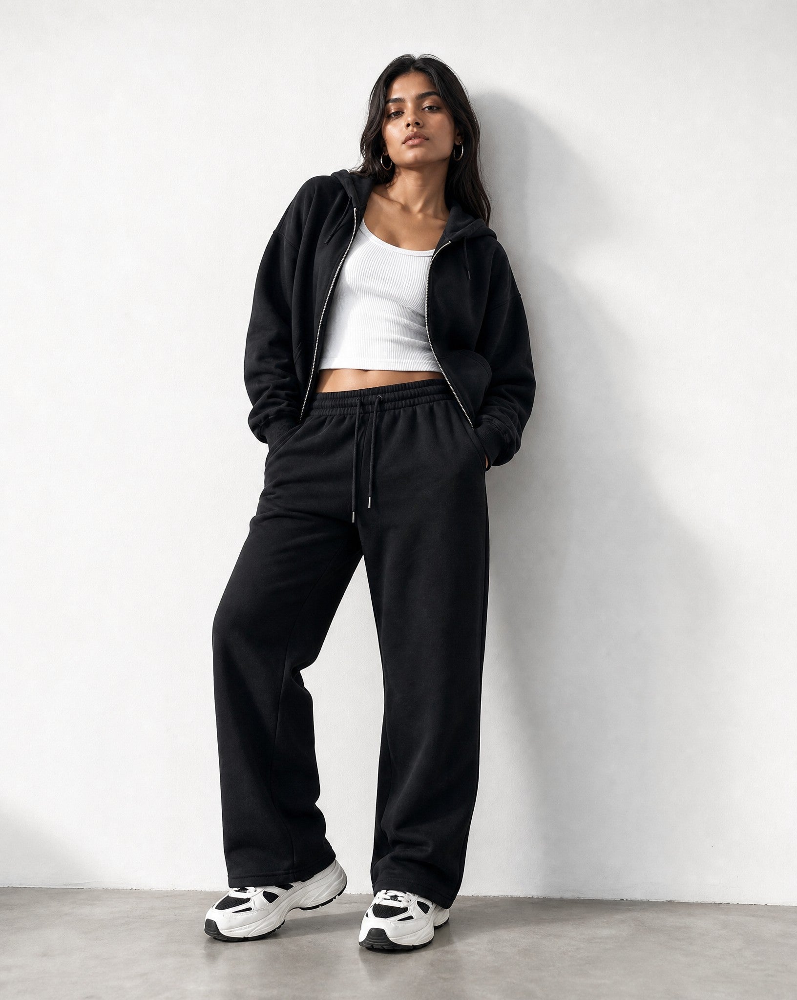 CORE 380 GSM Box Zip Hoodie in Black - Editorial Image