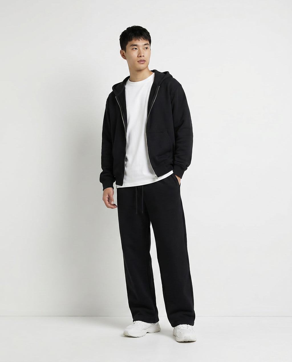 CORE 380 GSM Box Zip Hoodie in Black - Editorial Image