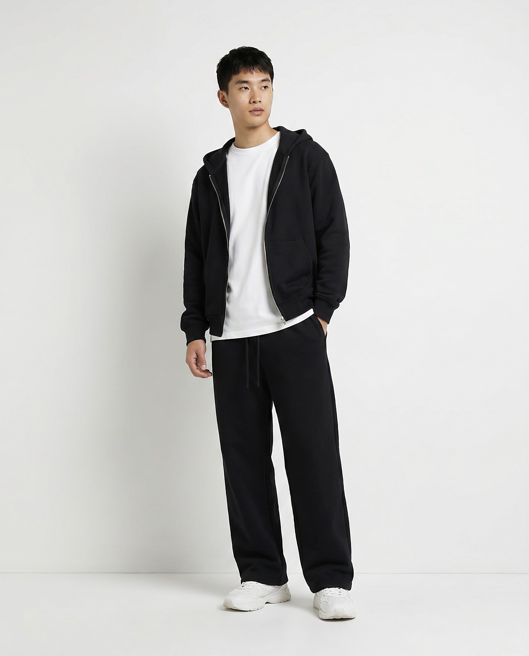CORE 380 GSM Box Zip Hoodie in Black - Editorial Image