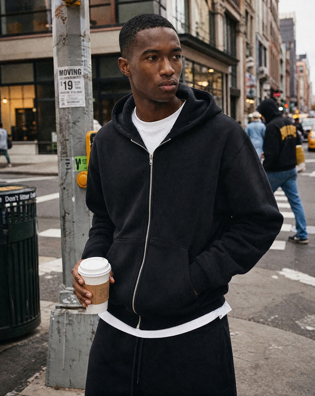 CORE 380 GSM Box Zip Hoodie in Black - Lifestyle Image