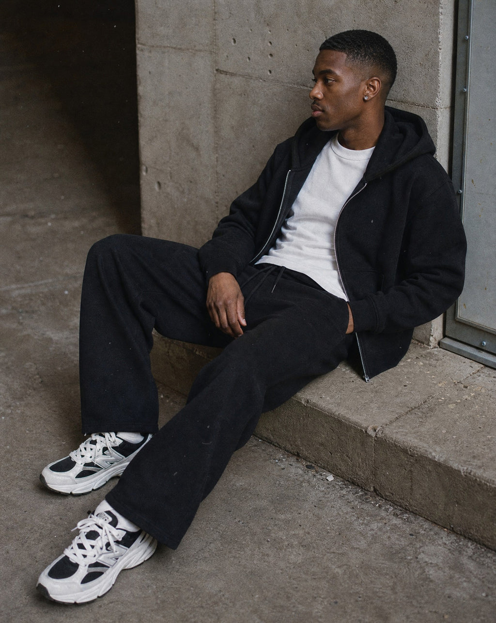 CORE 380 GSM Box Zip Hoodie in Black - Lifestyle Image