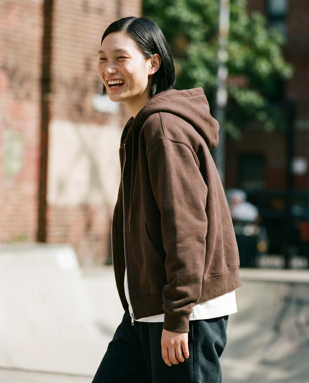 CORE 380 GSM Box Zip Hoodie in Chocolate - Lifestyle Image