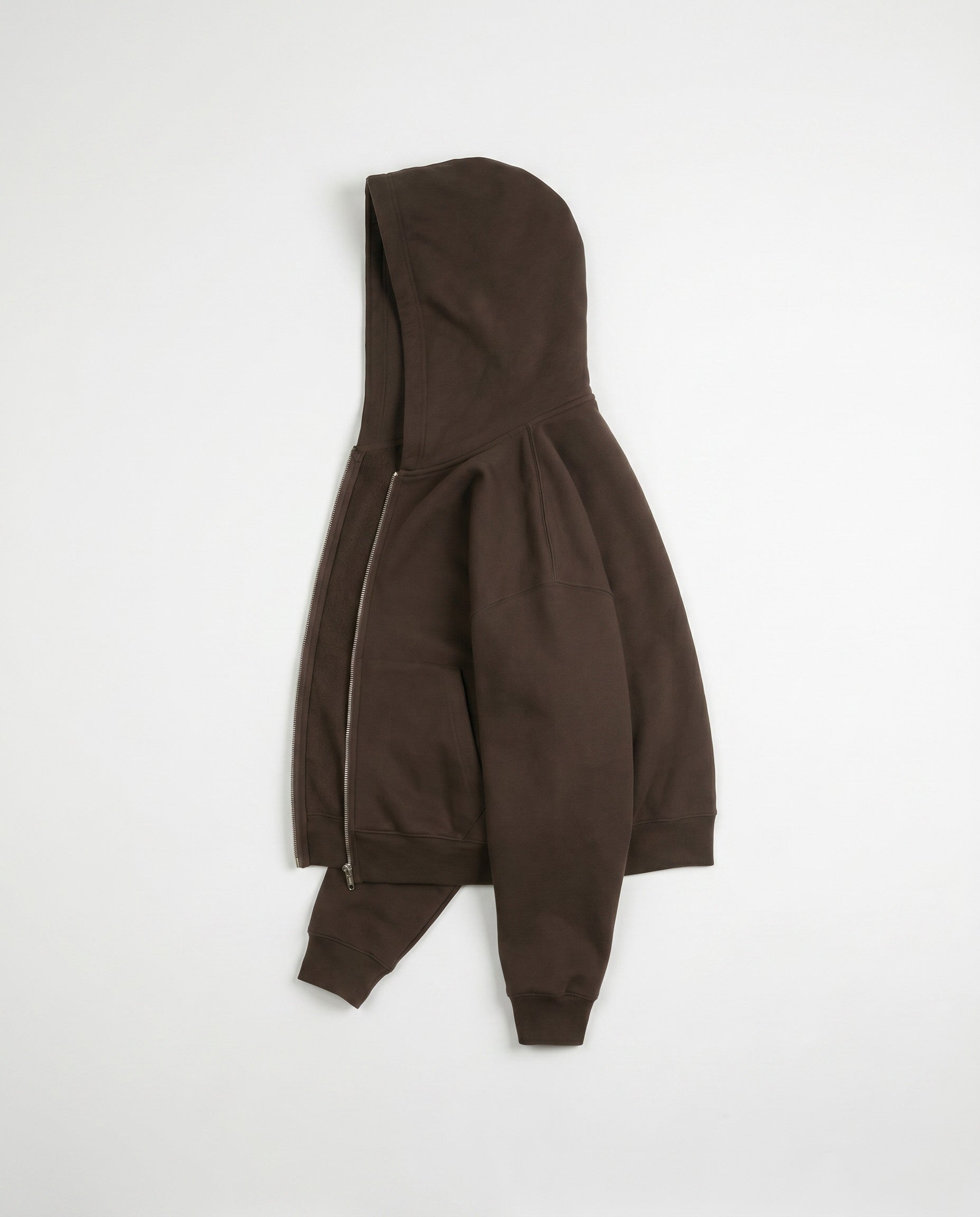 CORE 380 GSM Box Zip Hoodie in Chocolate - White Wall Product