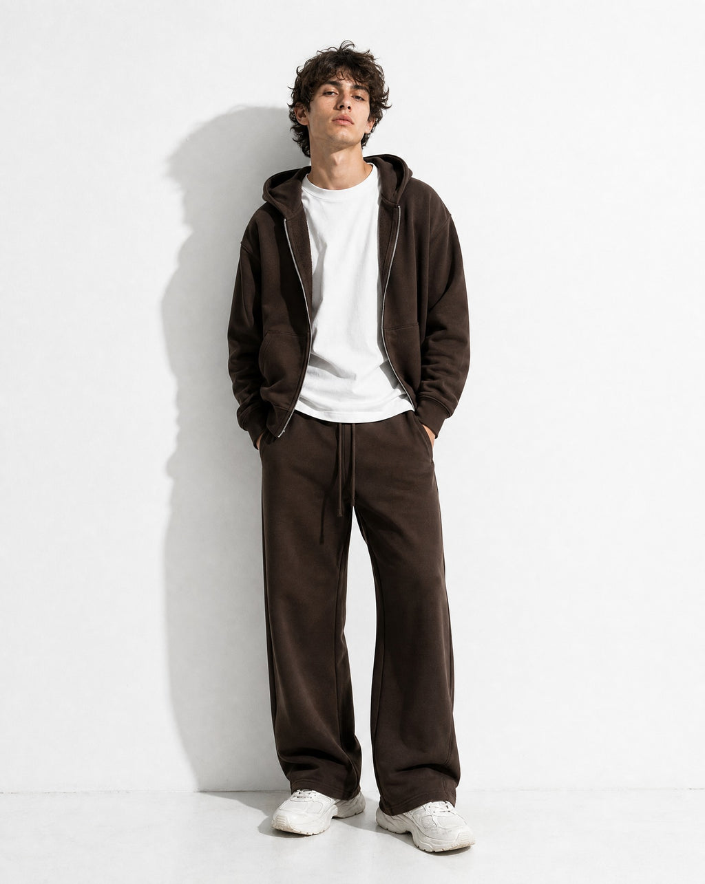 CORE 380 GSM Straight Leg Sweatpants in Chocolate - Editorial Image