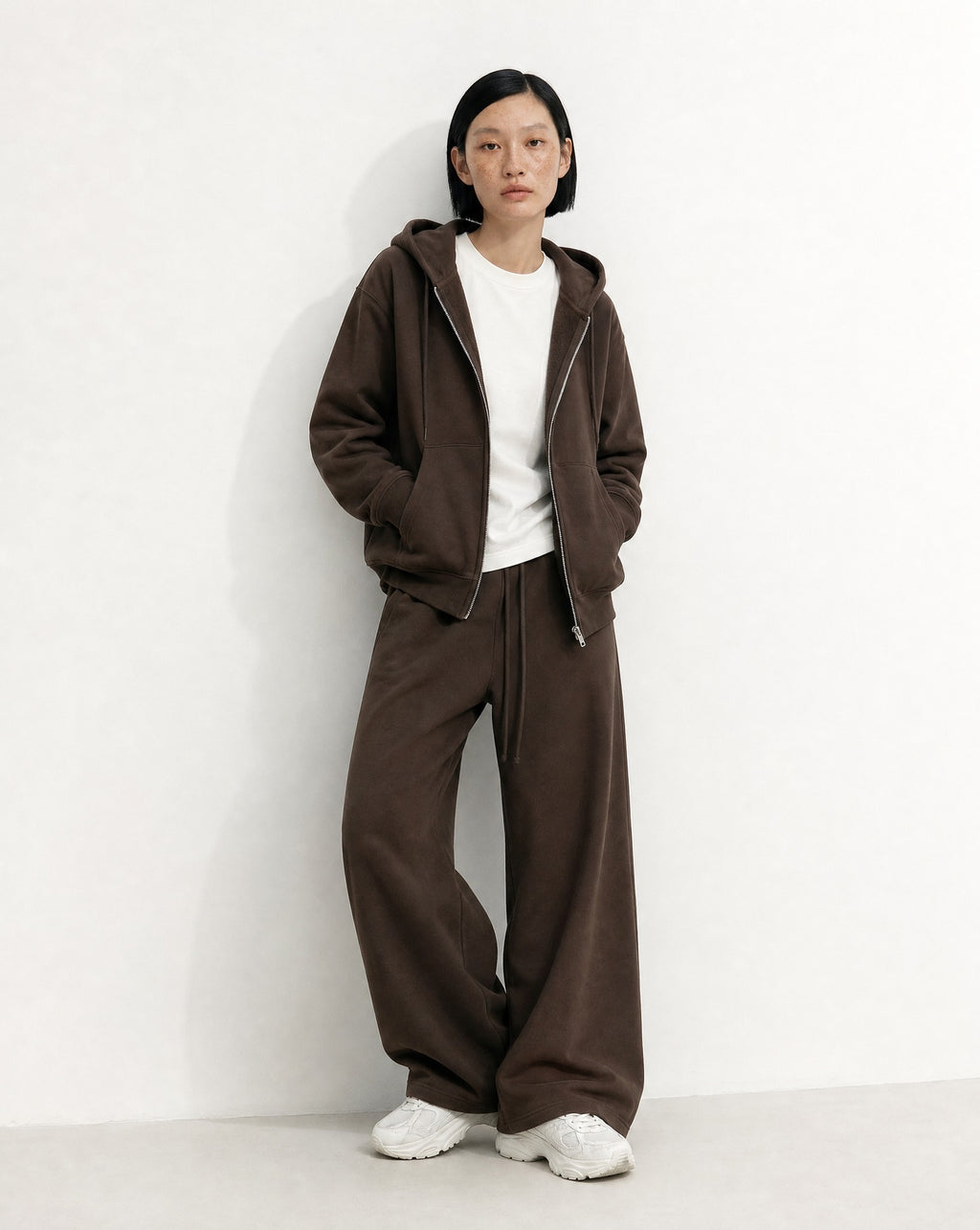 CORE 380 GSM Straight Leg Sweatpants in Chocolate - Editorial Image