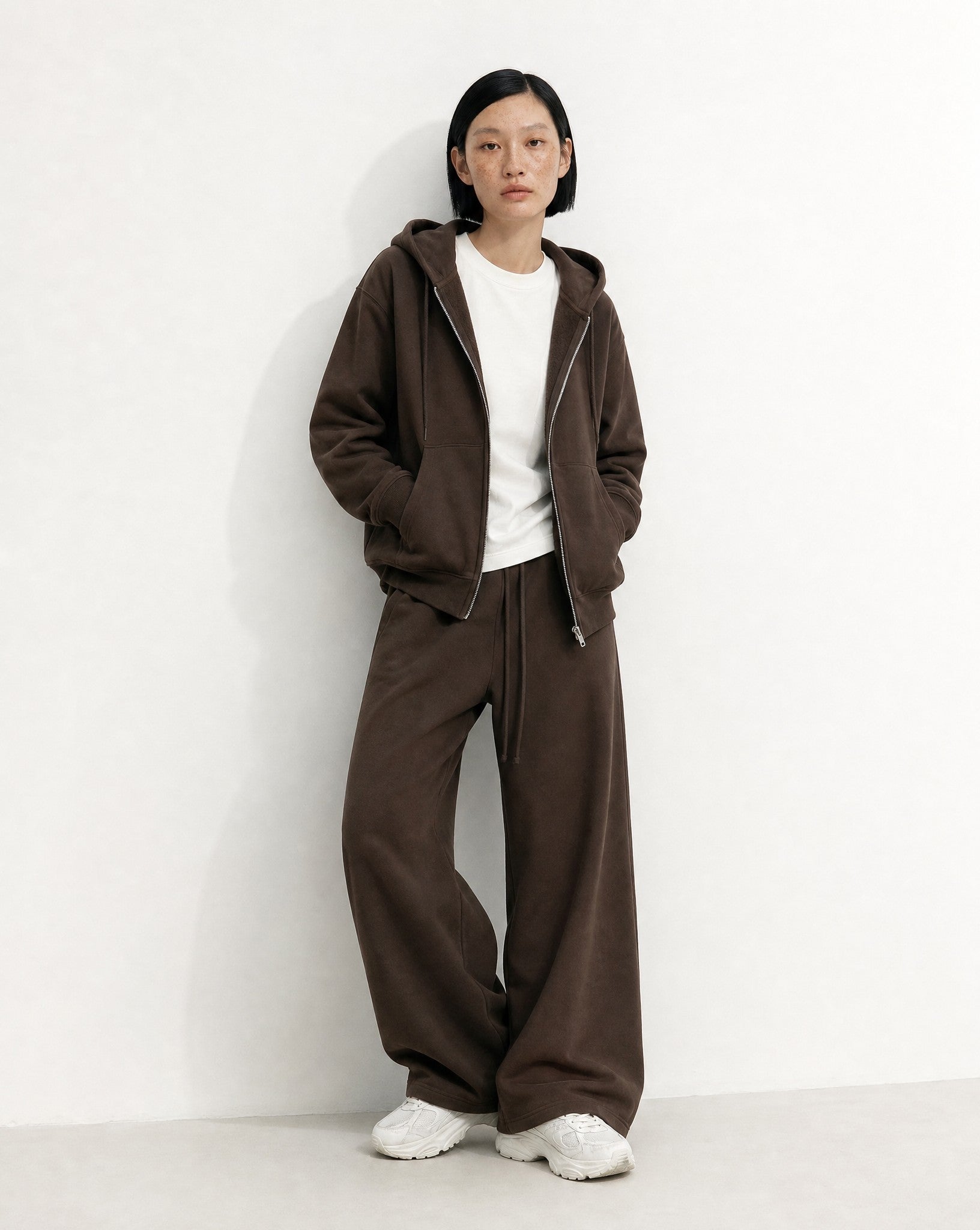 CORE 380 GSM Straight Leg Sweatpants in Chocolate - Editorial Image