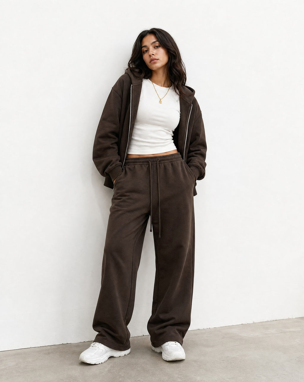 CORE 380 GSM Straight Leg Sweatpants in Chocolate - Editorial Image