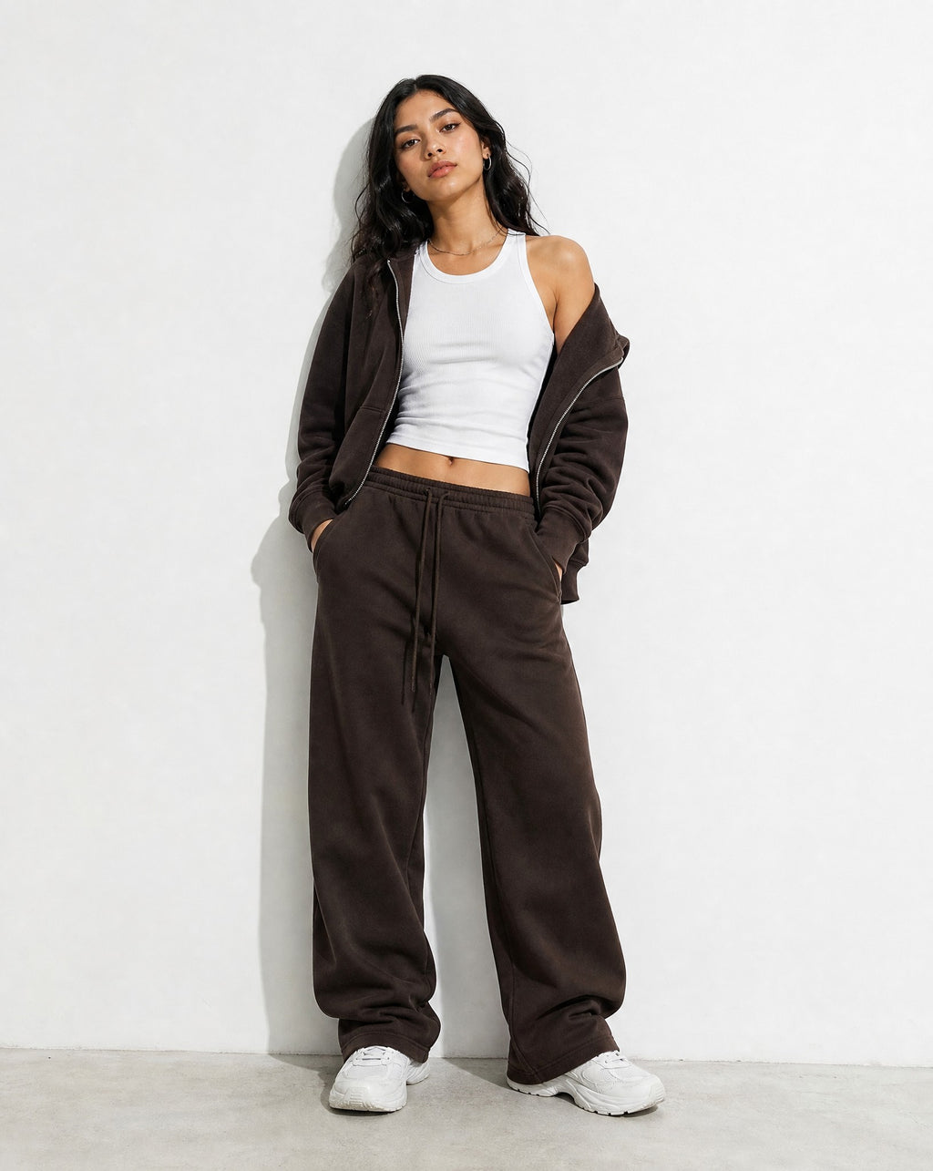 CORE 380 GSM Straight Leg Sweatpants in Chocolate - Editorial Image