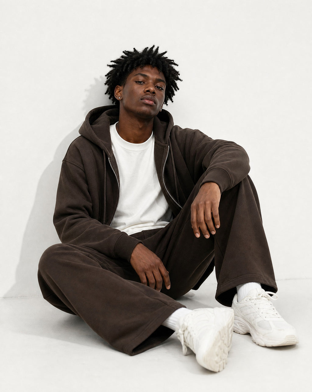 CORE 380 GSM Straight Leg Sweatpants in Chocolate - Editorial Image
