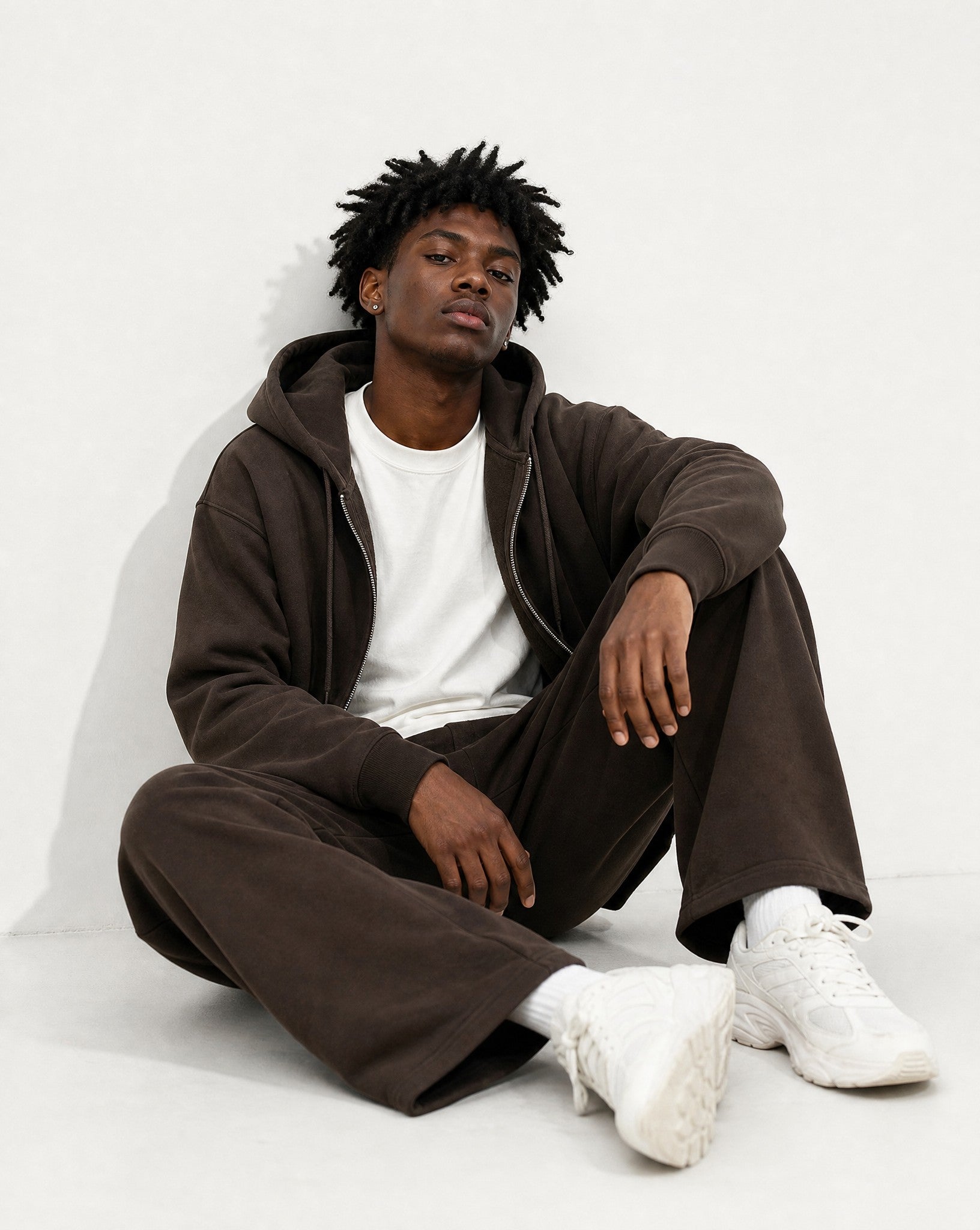 CORE 380 GSM Straight Leg Sweatpants in Chocolate - Editorial Image