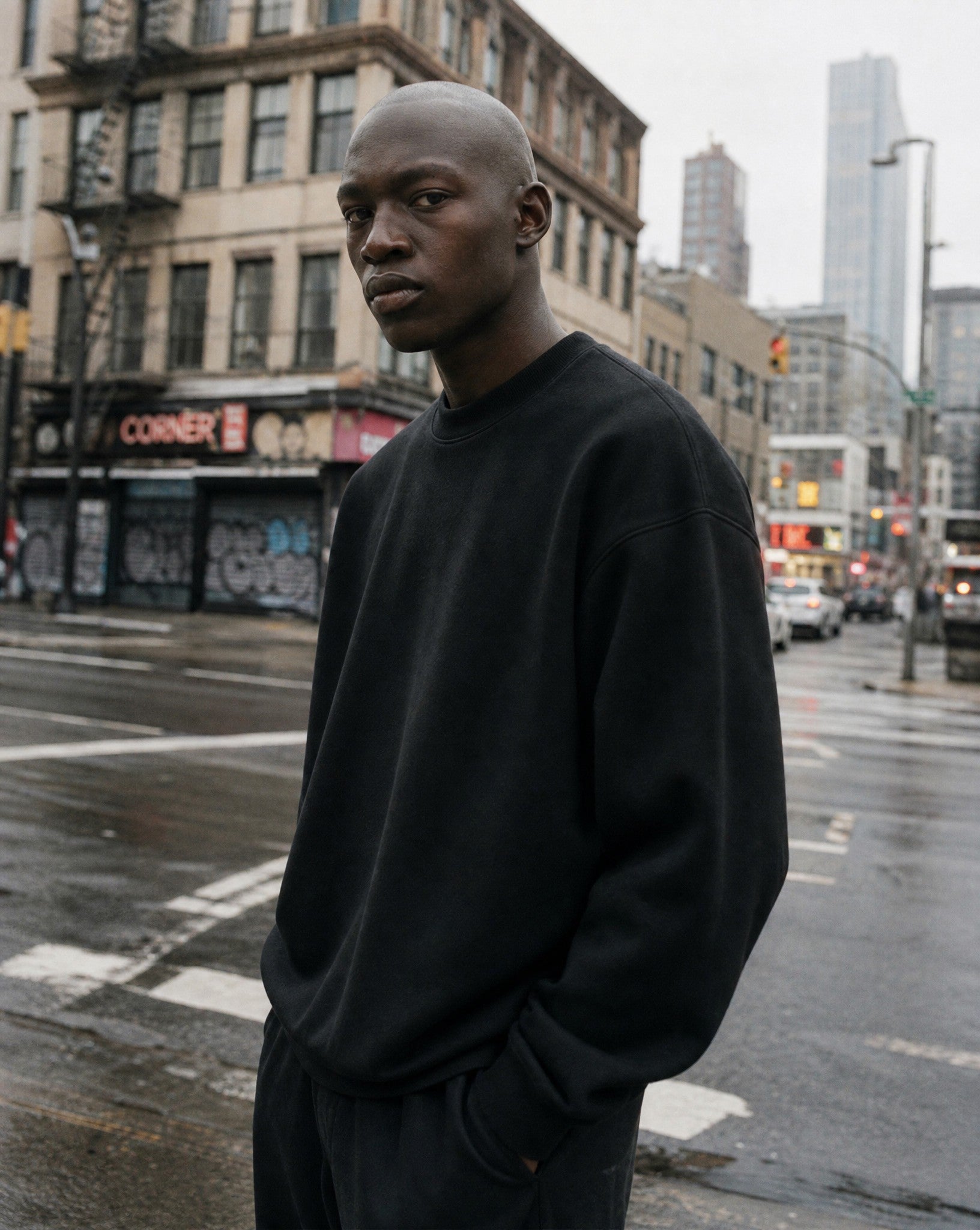 CORE 420 GSM Crewneck in Black - Lifestyle Image