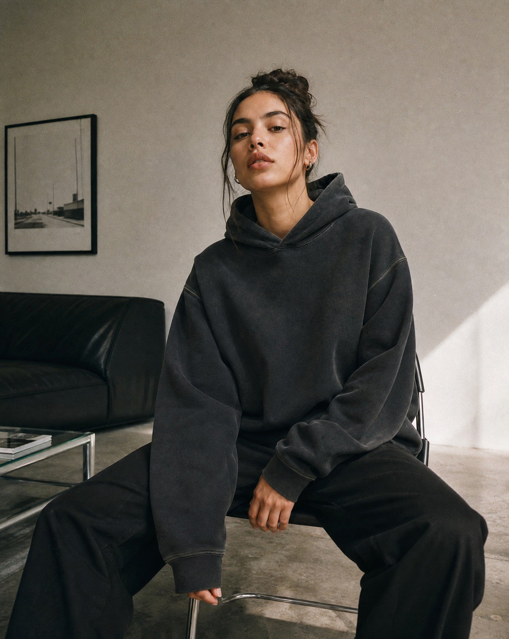CORE Enzyme Treated Box Hoodie in Black - Lifestyle Image