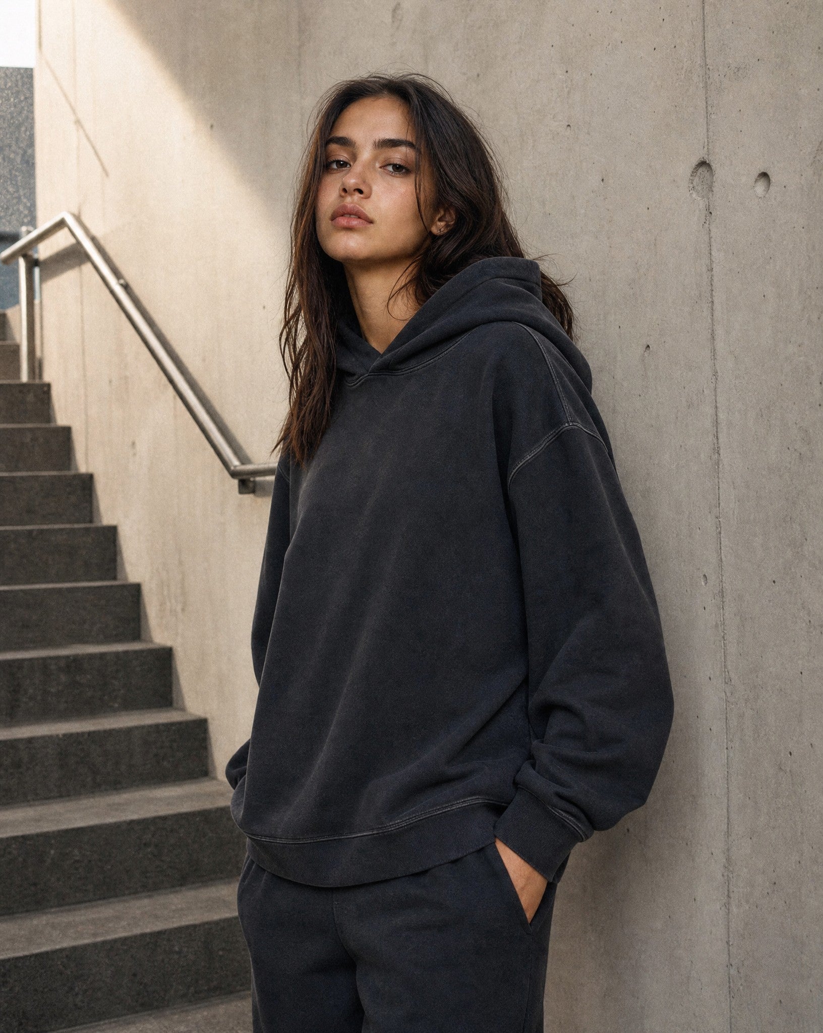 CORE Enzyme Treated Box Hoodie in Black - Lifestyle Image