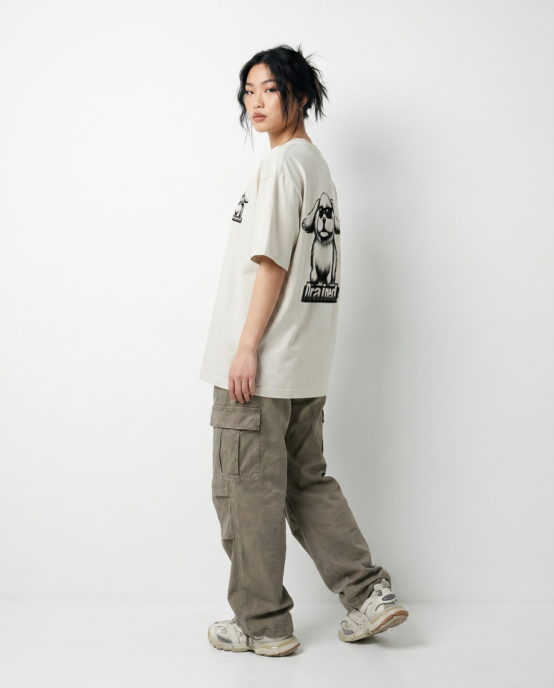 Drained Vintage White Oversized Tee - Editorial Image