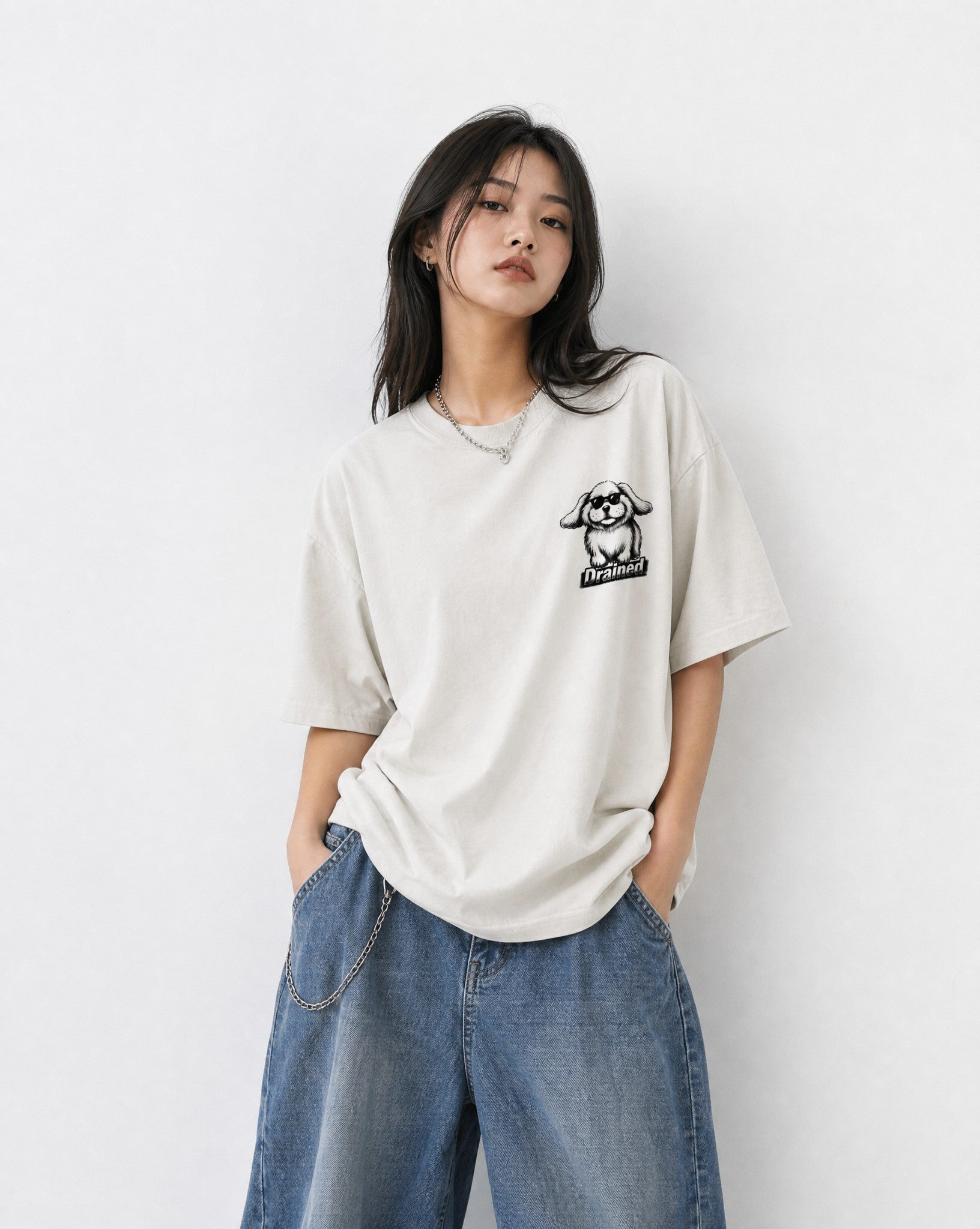 Drained Vintage White Oversized Tee - Editorial Image
