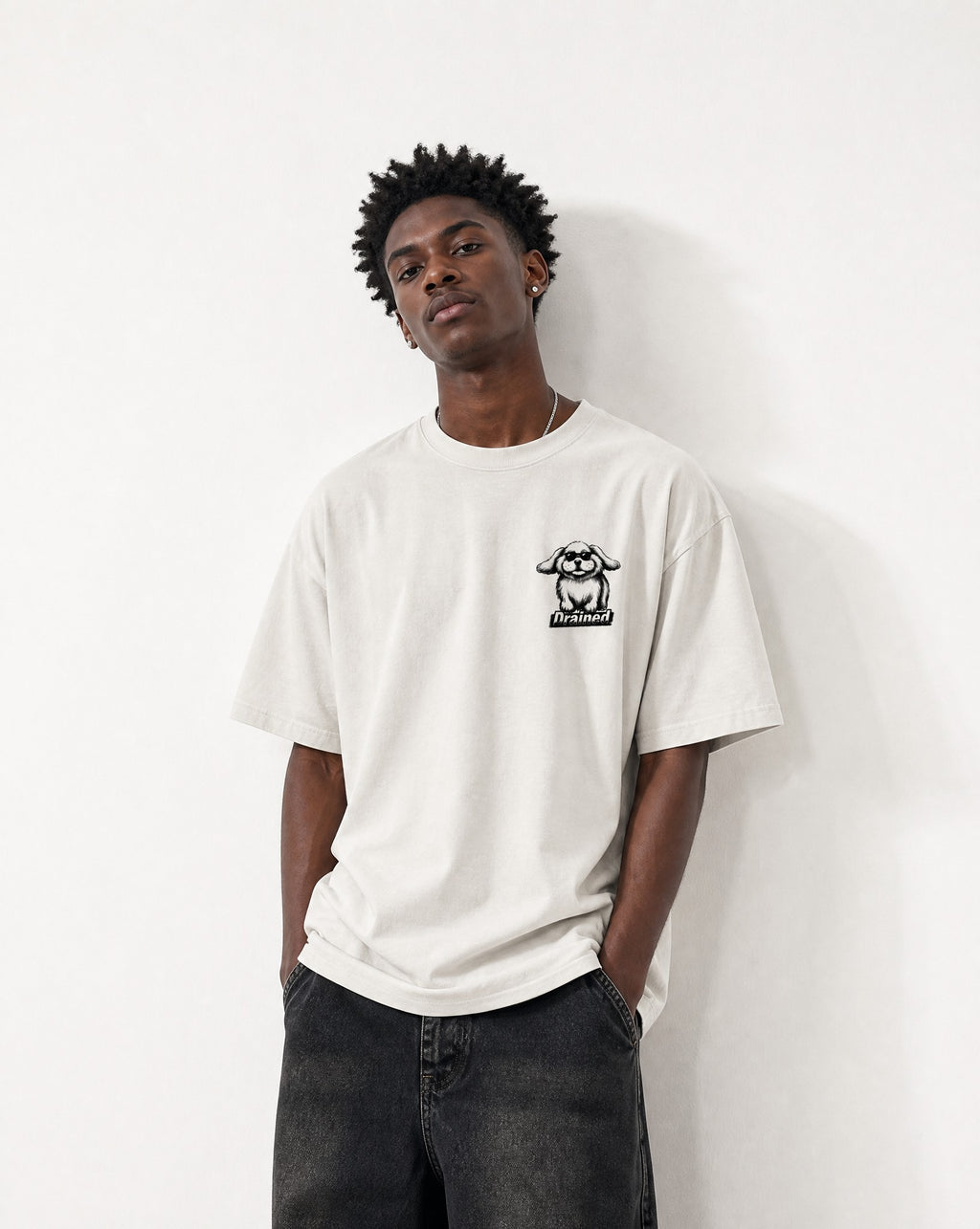 Drained Vintage White Oversized Tee - Editorial Image