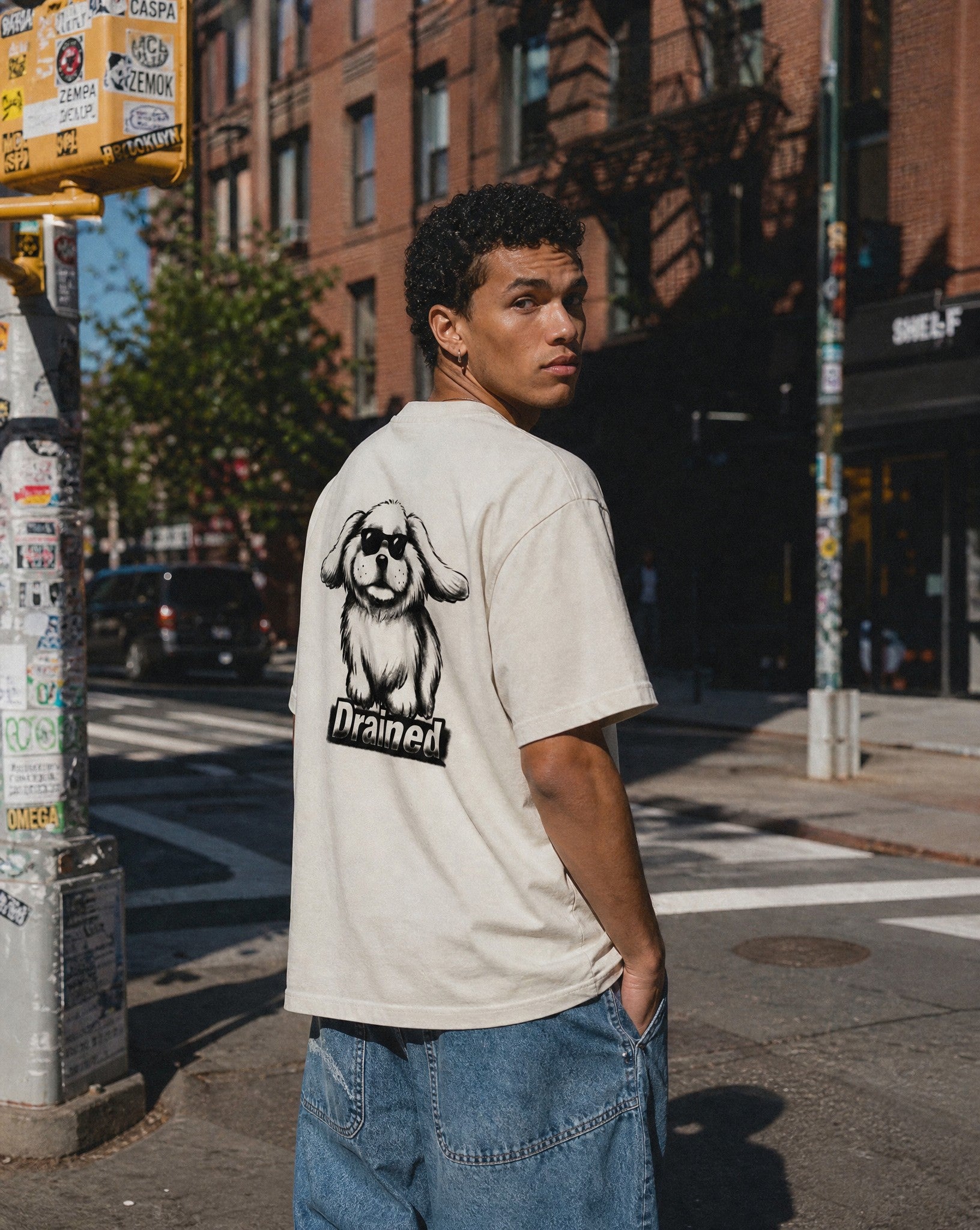 Drained Vintage White Oversized Tee - Lifestyle Image