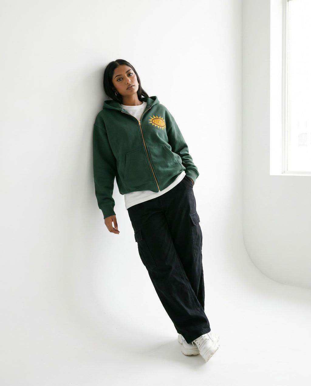 Energy Boxy Zip Hoodie in Green - Editorial Image