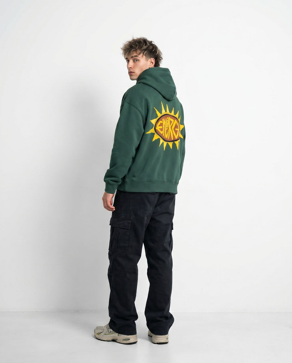 Energy Boxy Zip Hoodie in Green - Editorial Image
