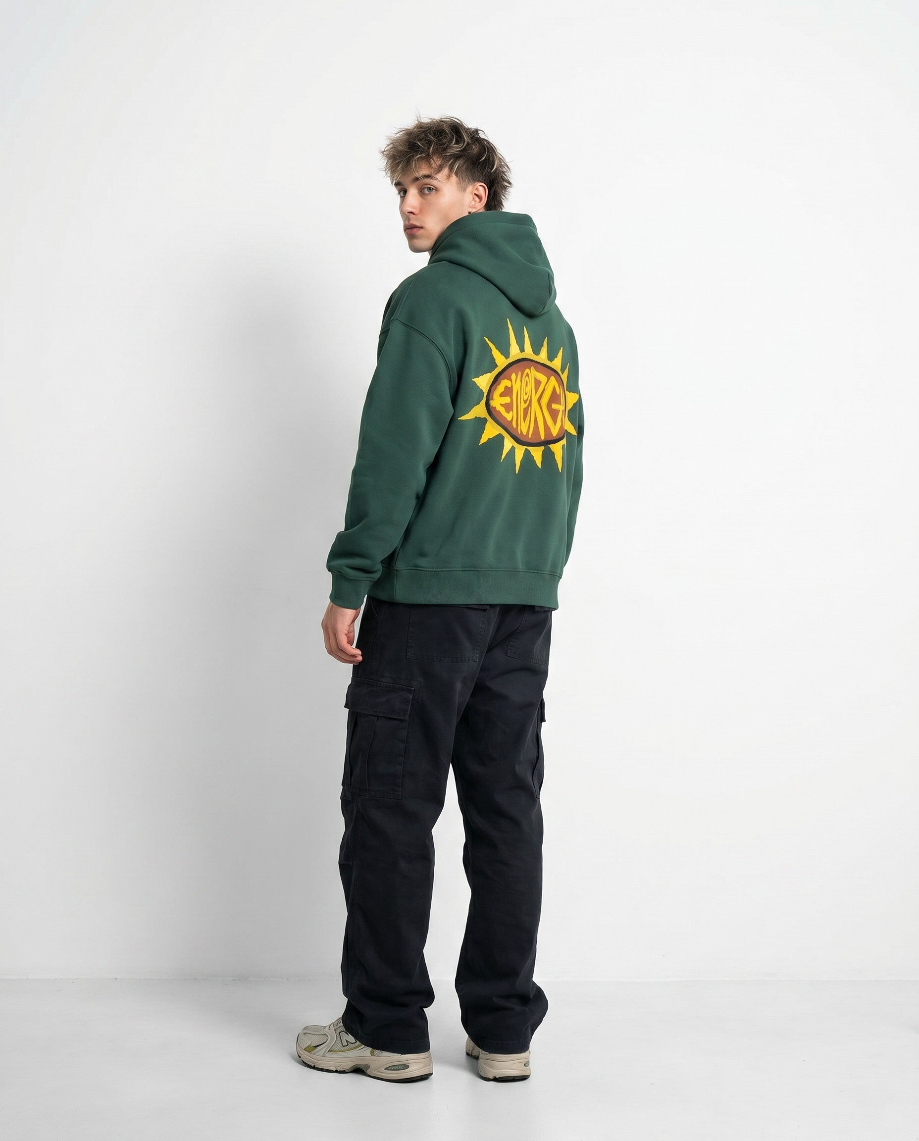 Energy Boxy Zip Hoodie in Green - Editorial Image