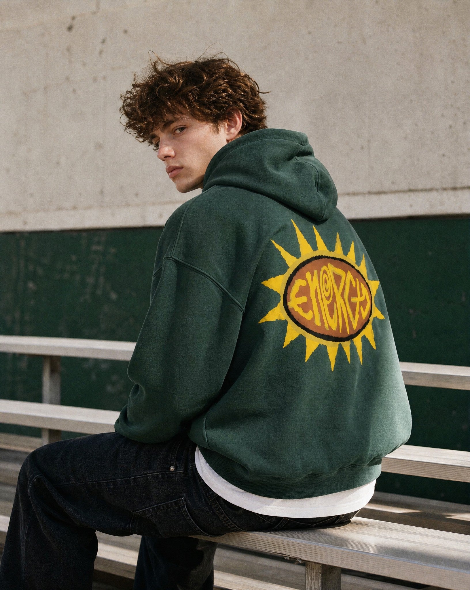 Energy Boxy Zip Hoodie in Green - Lifestyle Image