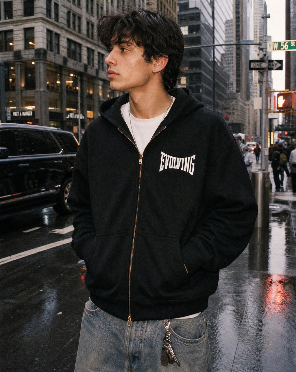 Evolving Boxy Zip Hoodie in Black - Lifestyle Image