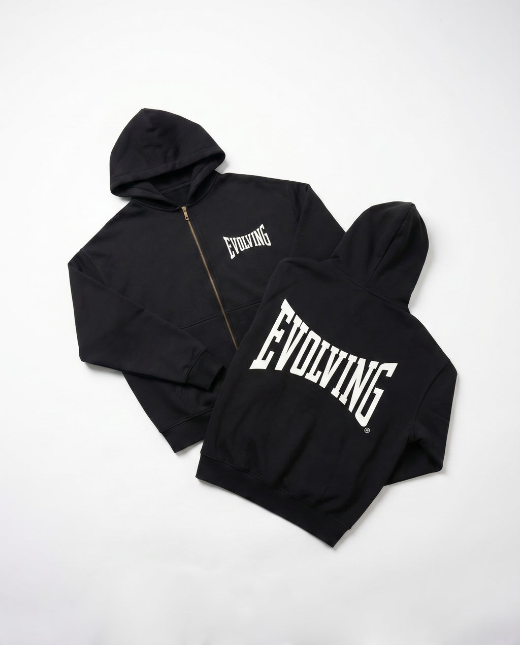 Evolving Boxy Zip Hoodie in Black - White Wall Product