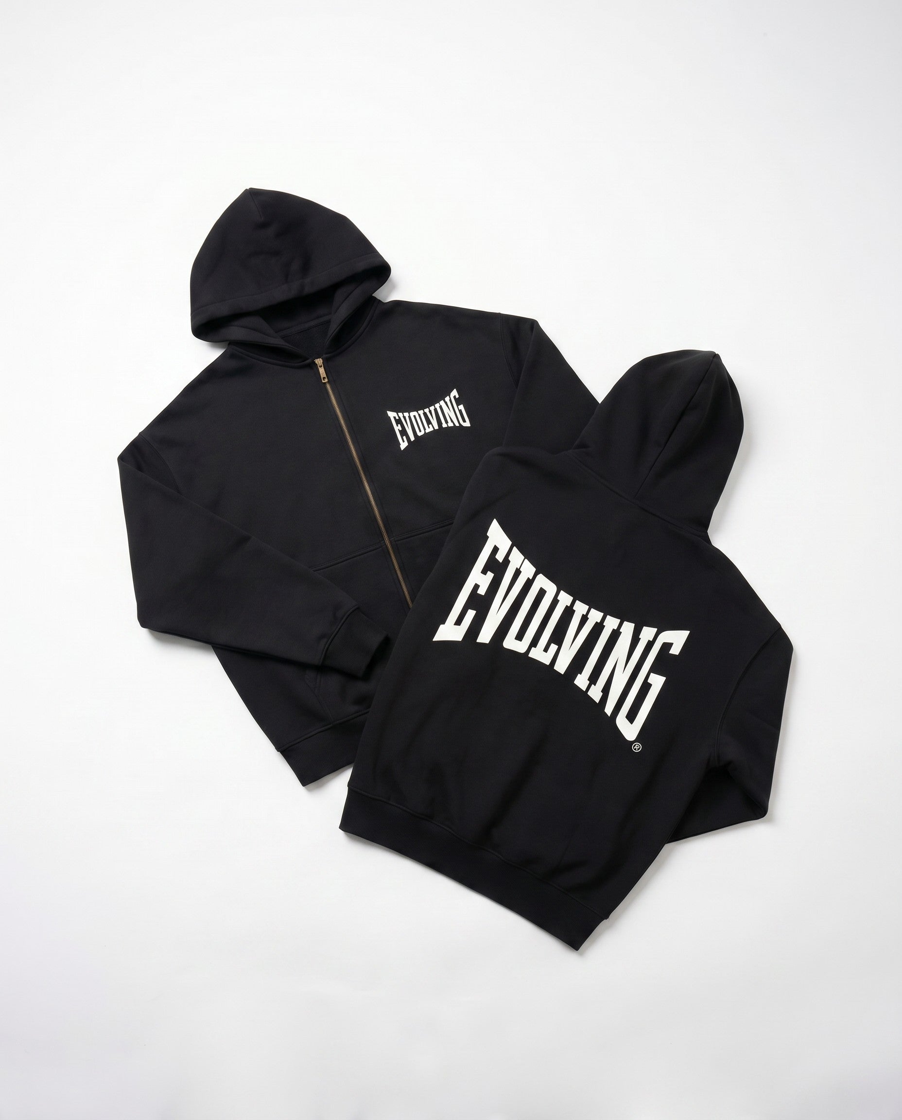 Evolving Boxy Zip Hoodie in Black - White Wall Product