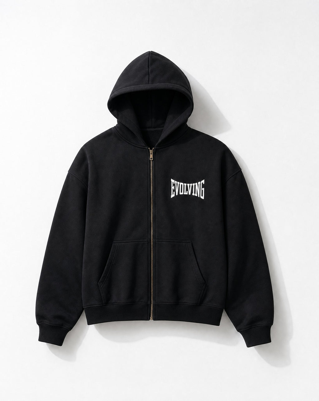 Evolving Boxy Zip Hoodie in Black - White Wall Product