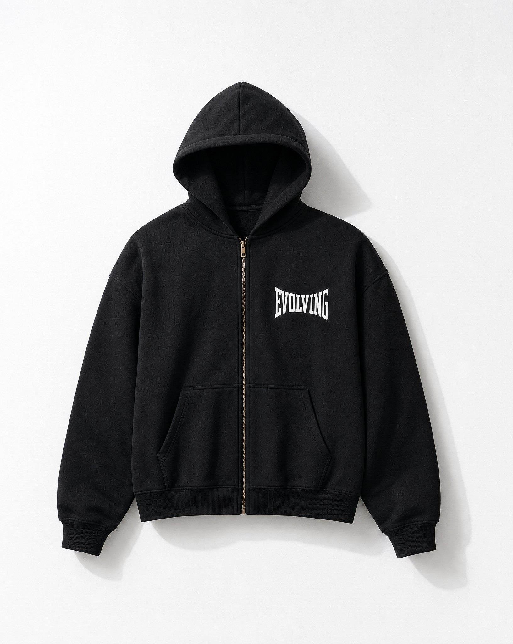Evolving Boxy Zip Hoodie in Black - White Wall Product