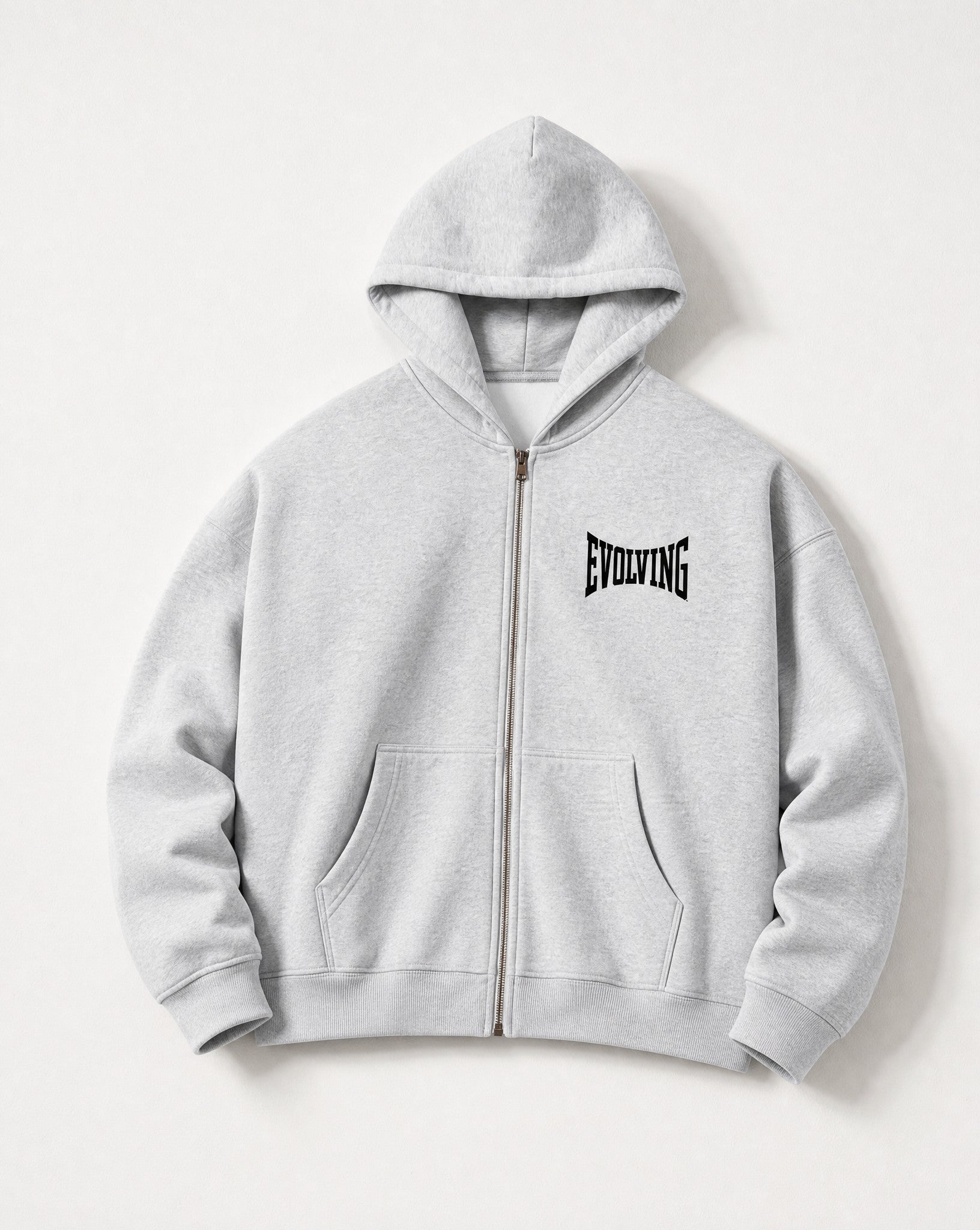 Evolving Boxy Zip Hoodie in Grey - White Wall Product