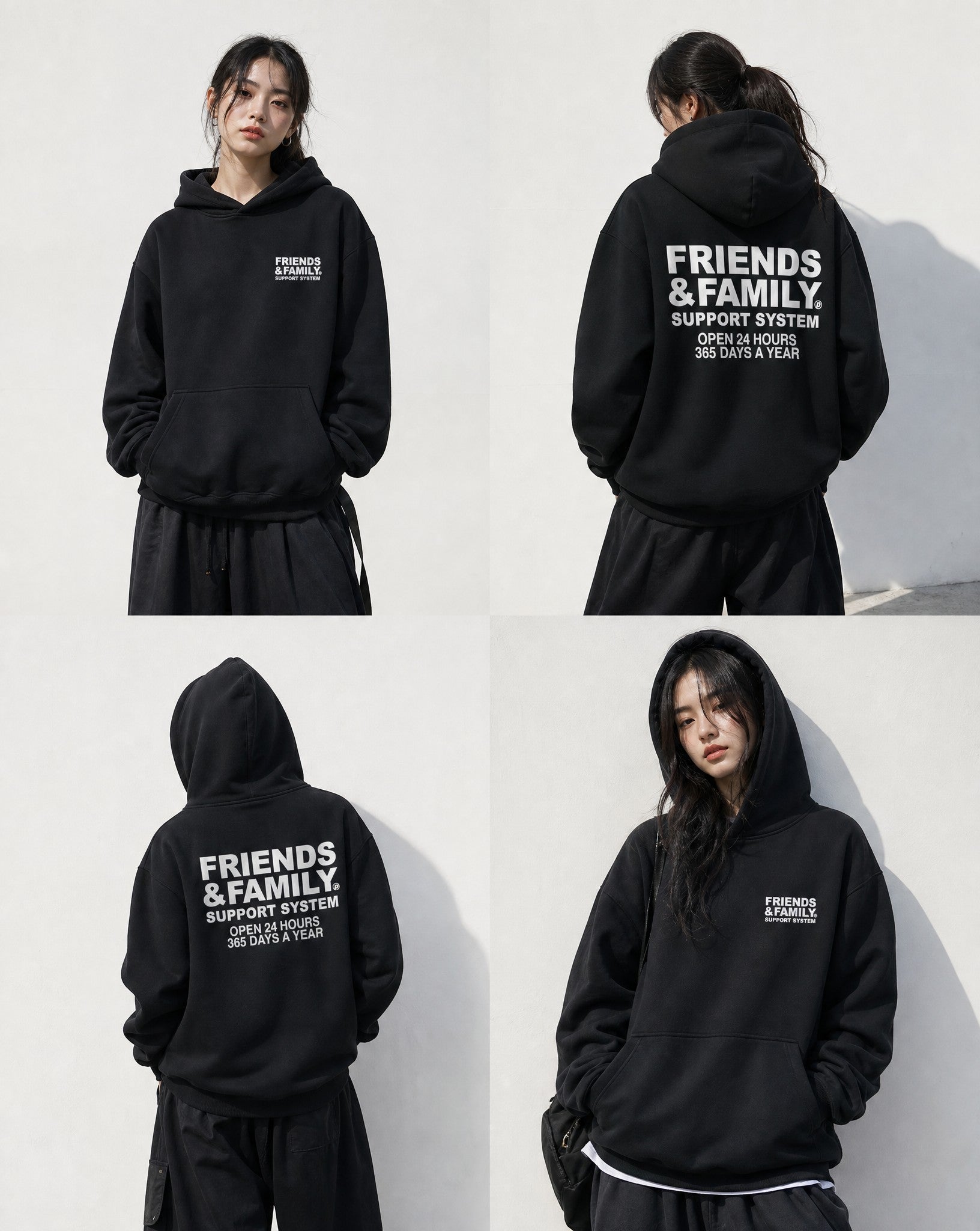 F&F Box Hoodie in Black - Editorial Image
