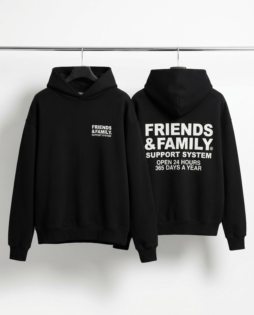 F&F Box Hoodie in Black - Editorial Image - White Wall Product