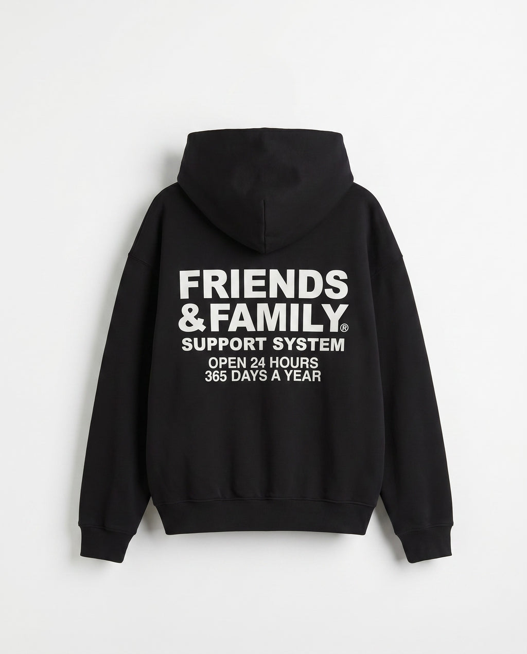 F&F Box Hoodie in Black - Editorial Image - White Wall Product