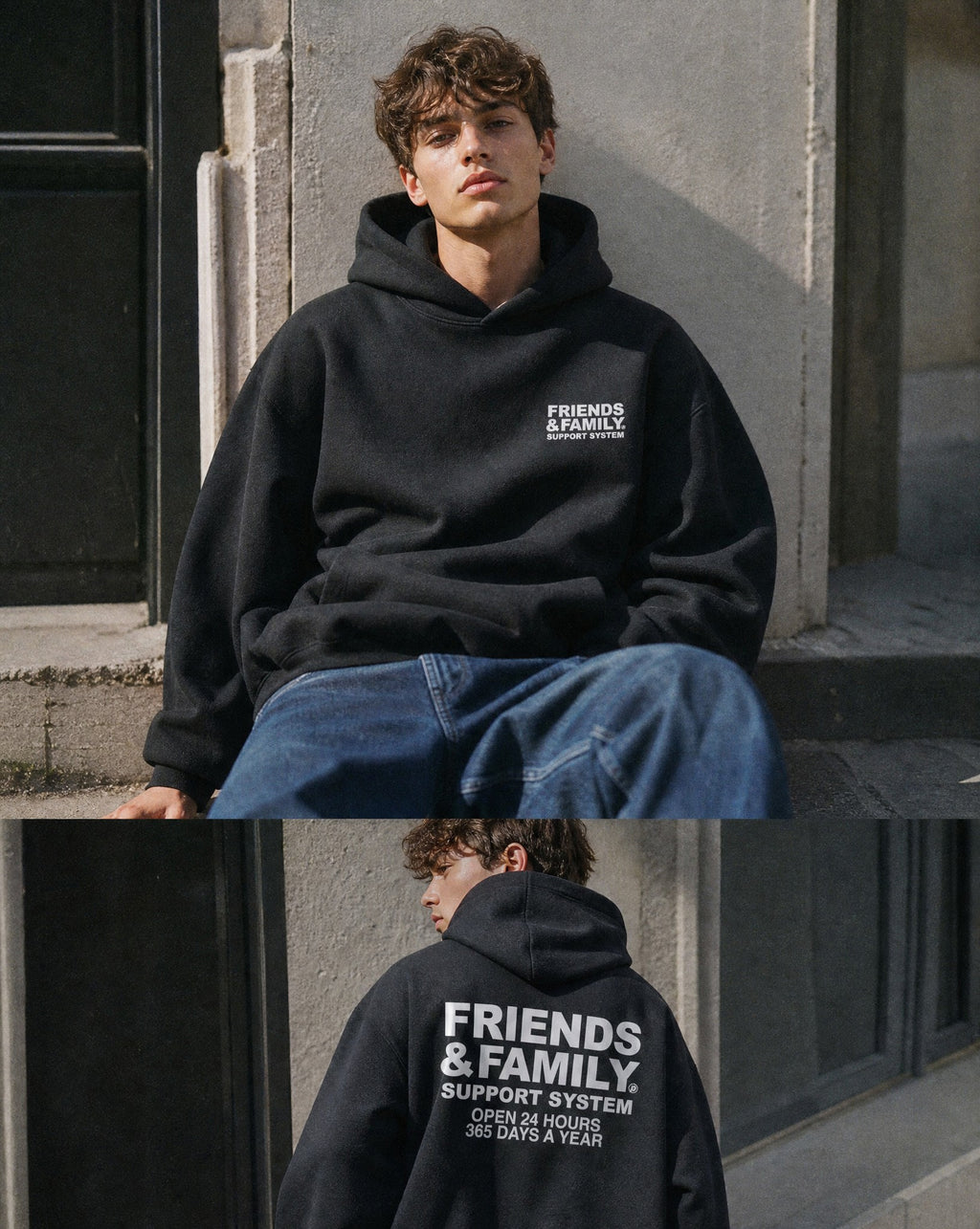 F&F Box Hoodie in Black - Lifestyle Image