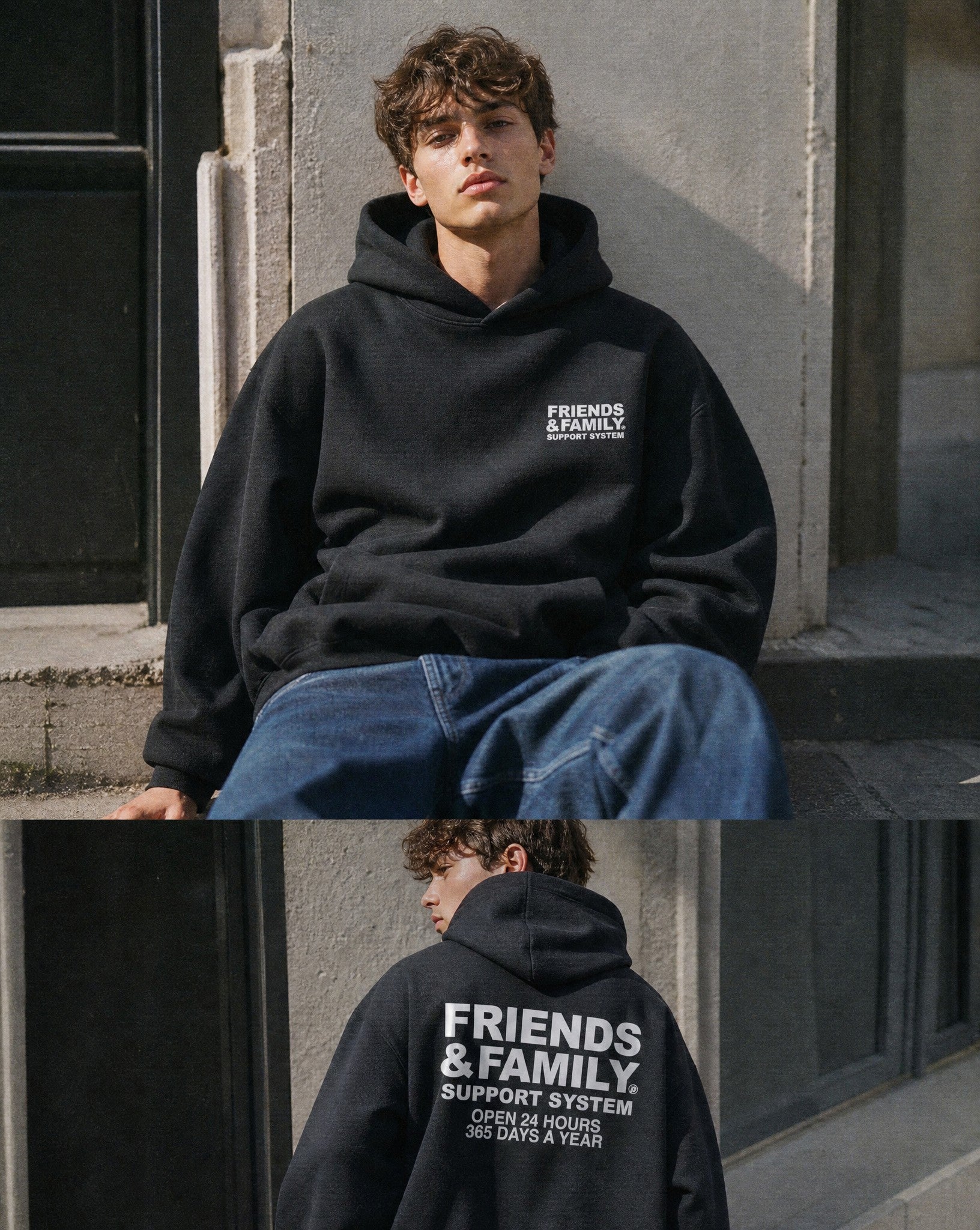 F&F Box Hoodie in Black - Lifestyle Image