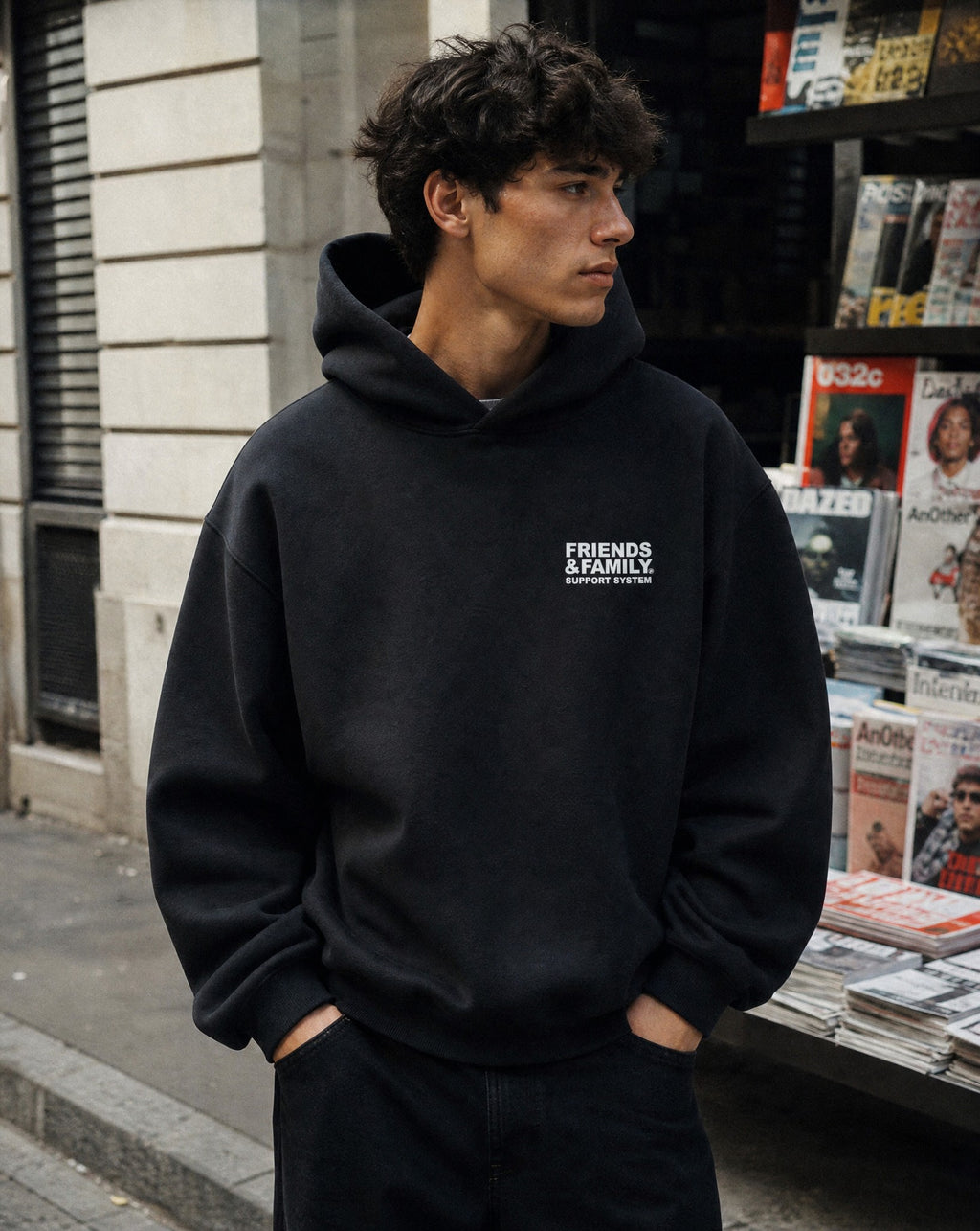 F&F Box Hoodie in Black - Lifestyle Image