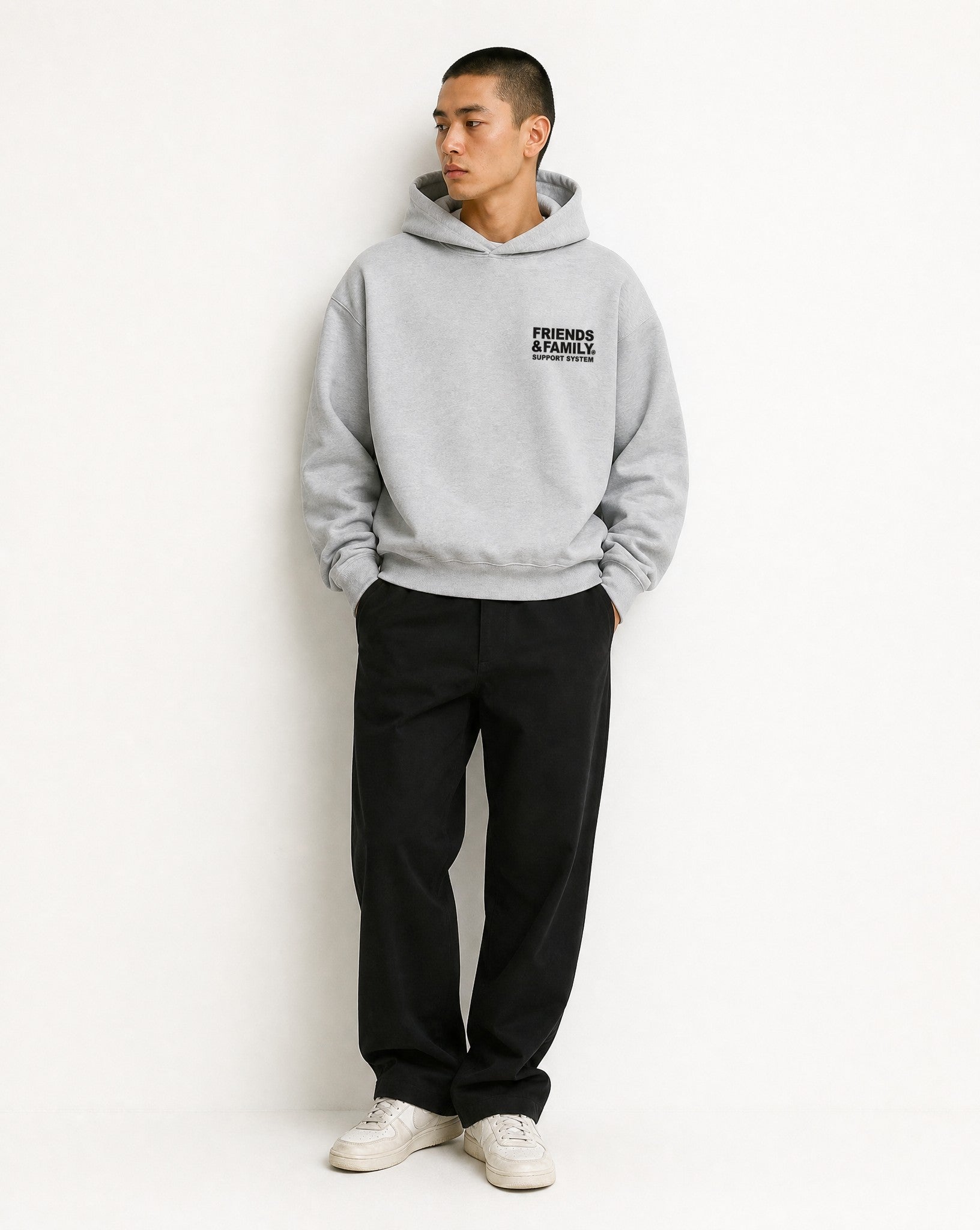 F&F Box Hoodie in Grey - Editorial Image
