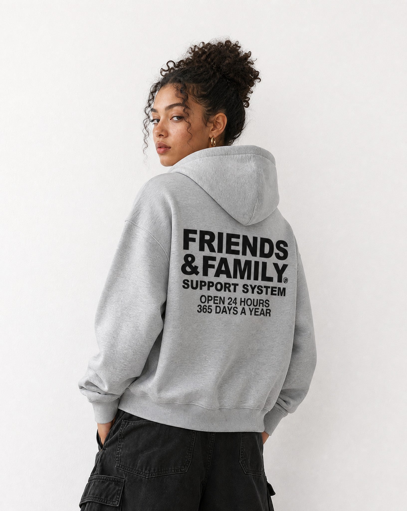 F&F Box Hoodie in Grey - Editorial Image