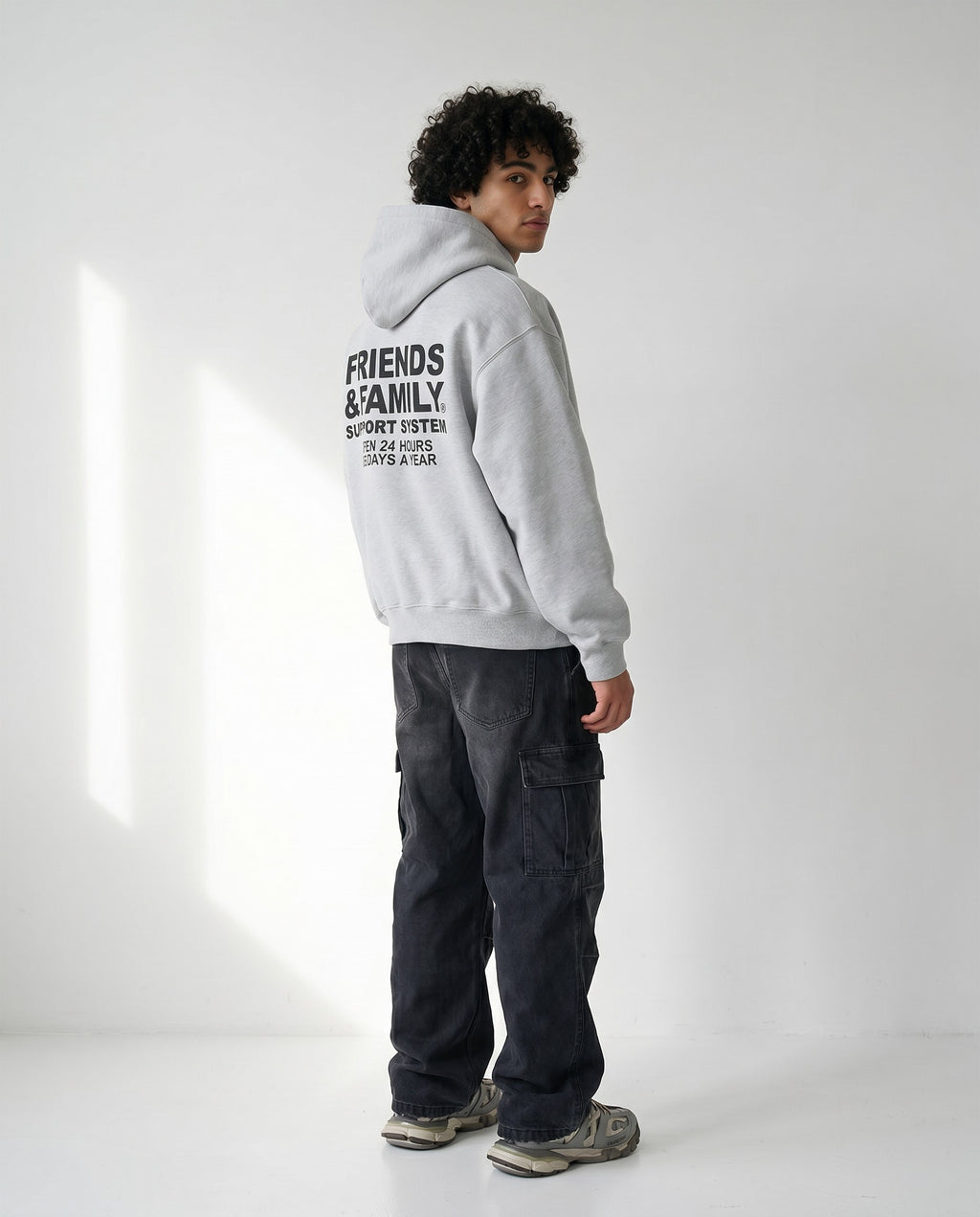 F&F Box Hoodie in Grey - Editorial Image
